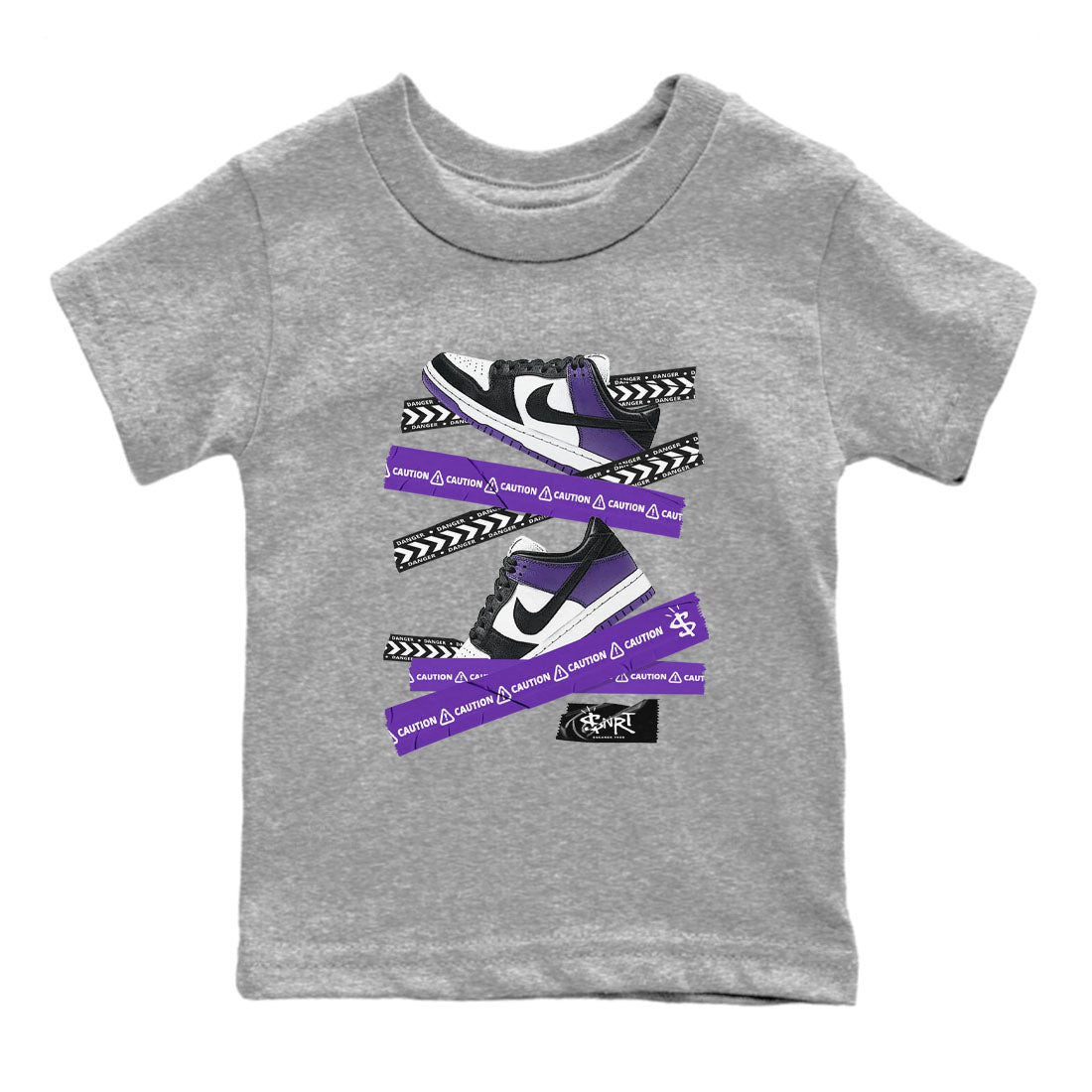Caution Tape sneaker match tees to Court Purple Dunks street fashion brand for shirts to match Jordans Drip Gear Zone Dunk Low Court Purple unisex t-shirt Heather Grey 2 youth shirt