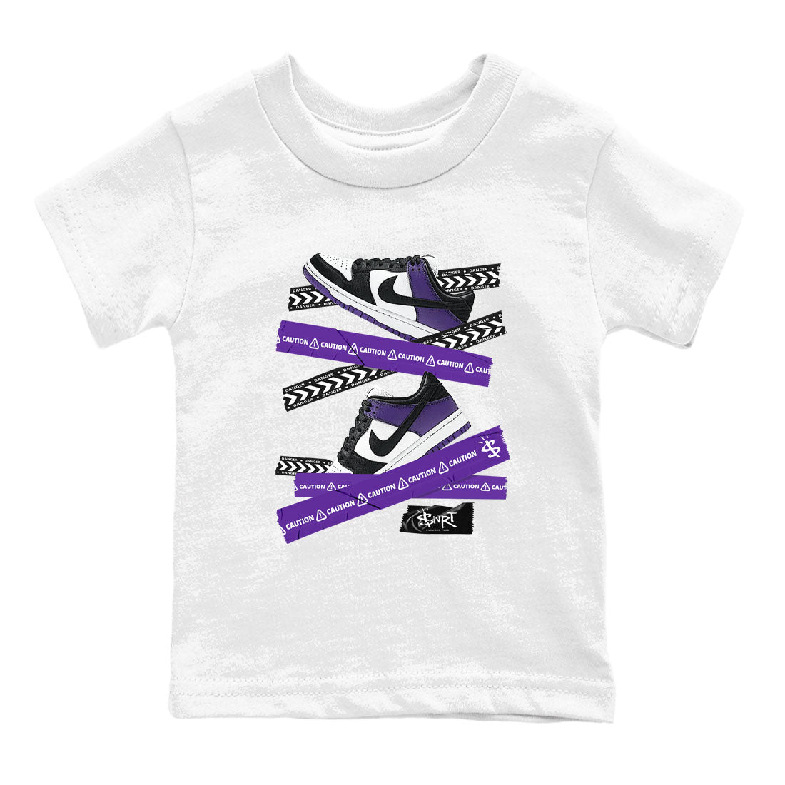 Caution Tape sneaker match tees to Court Purple Dunks street fashion brand for shirts to match Jordans Drip Gear Zone Dunk Low Court Purple unisex t-shirt White 2 youth shirt
