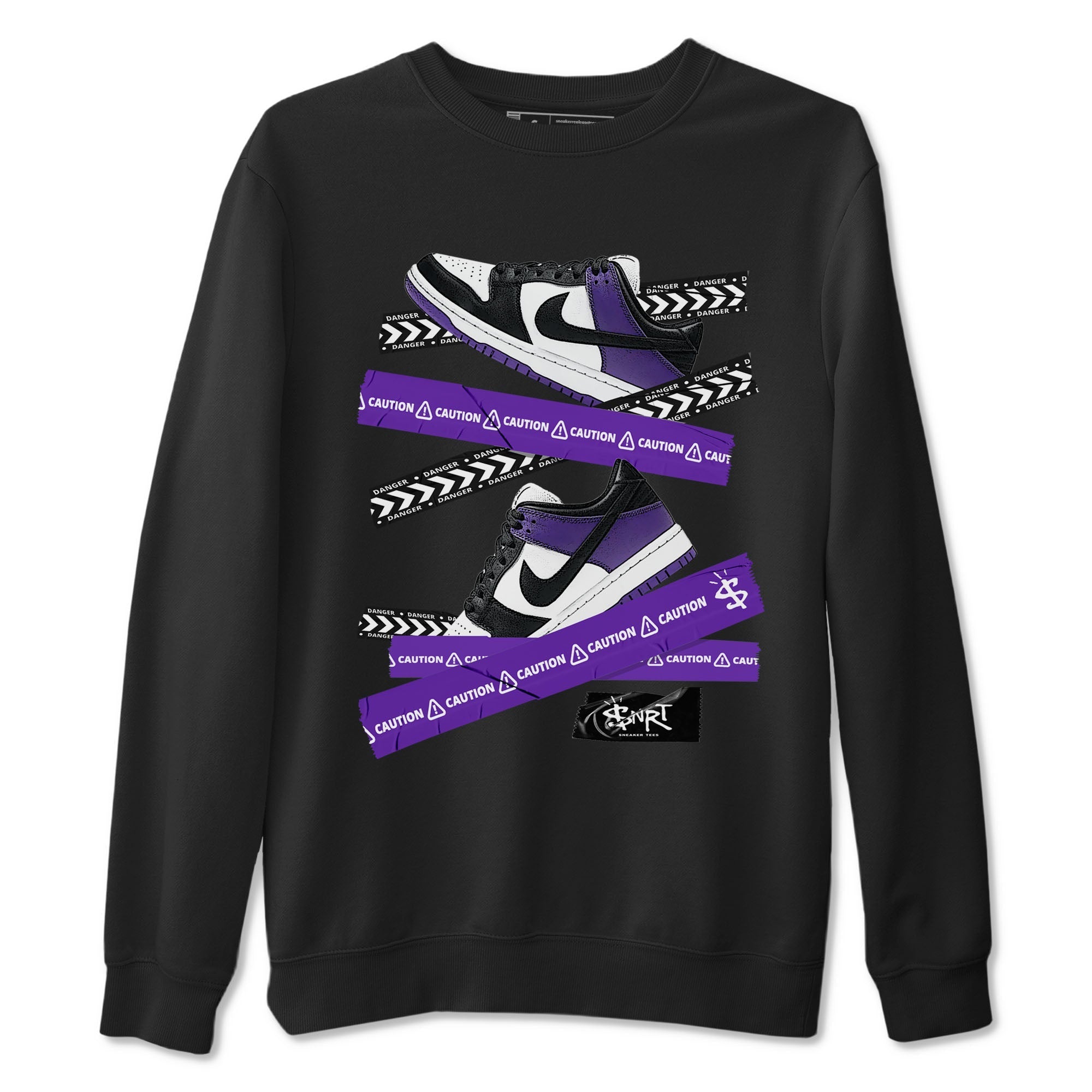 Caution Tape sneaker match tees to Court Purple Dunks street fashion brand for shirts to match Jordans Drip Gear Zone Dunk Low Court Purple unisex t-shirt Black 2 unisex shirt