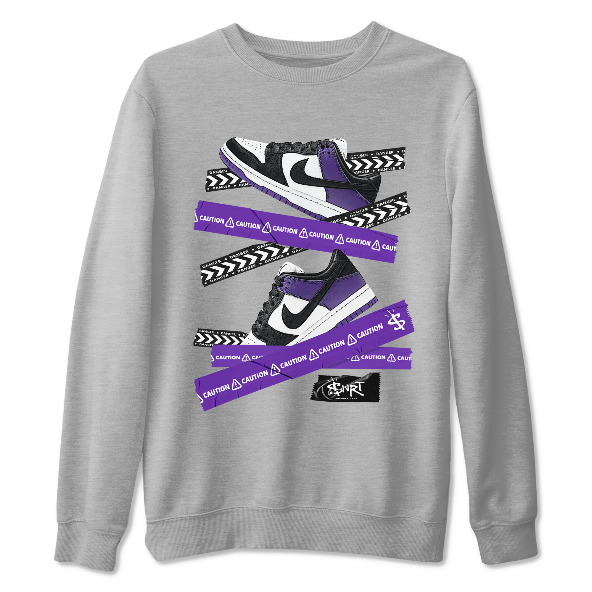 Caution Tape sneaker match tees to Court Purple Dunks street fashion brand for shirts to match Jordans Drip Gear Zone Dunk Low Court Purple unisex t-shirt Heather Grey 2 unisex shirt