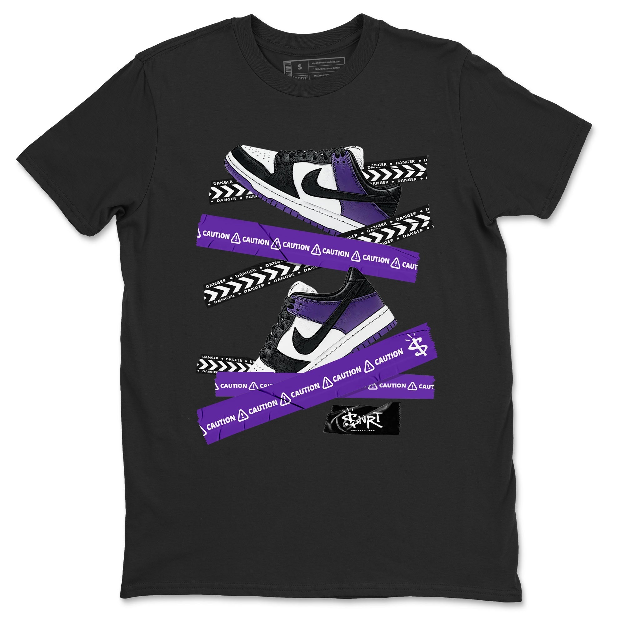 Caution Tape sneaker match tees to Court Purple Dunks street fashion brand for shirts to match Jordans Drip Gear Zone Dunk Low Court Purple unisex t-shirt Black 2 unisex shirt