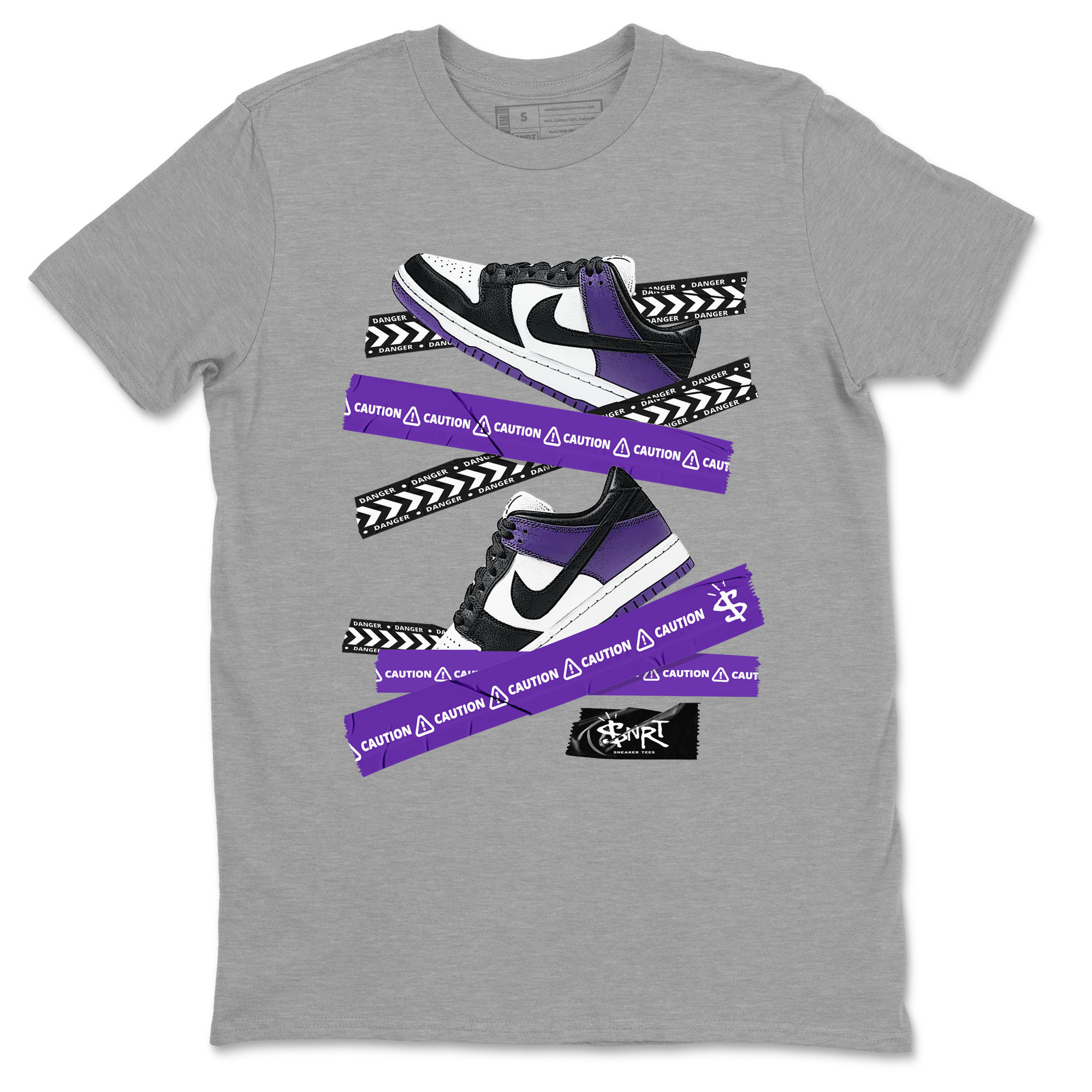 Caution Tape sneaker match tees to Court Purple Dunks street fashion brand for shirts to match Jordans Drip Gear Zone Dunk Low Court Purple unisex t-shirt Heather Grey 2 unisex shirt
