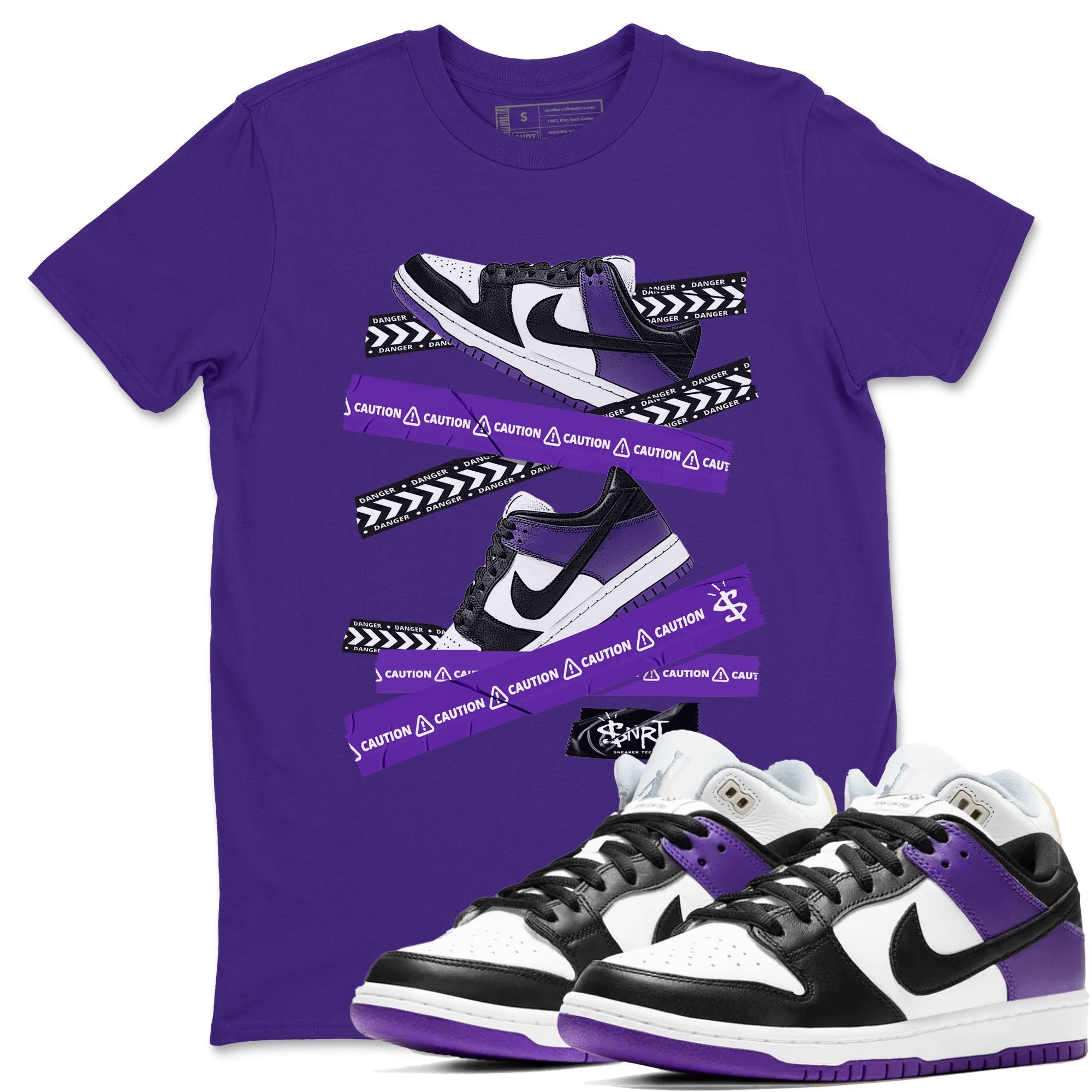 Caution Tape sneaker match tees to Court Purple Dunks street fashion brand for shirts to match Jordans Drip Gear Zone Dunk Low Court Purple unisex t-shirt Purple 1 unisex shirt