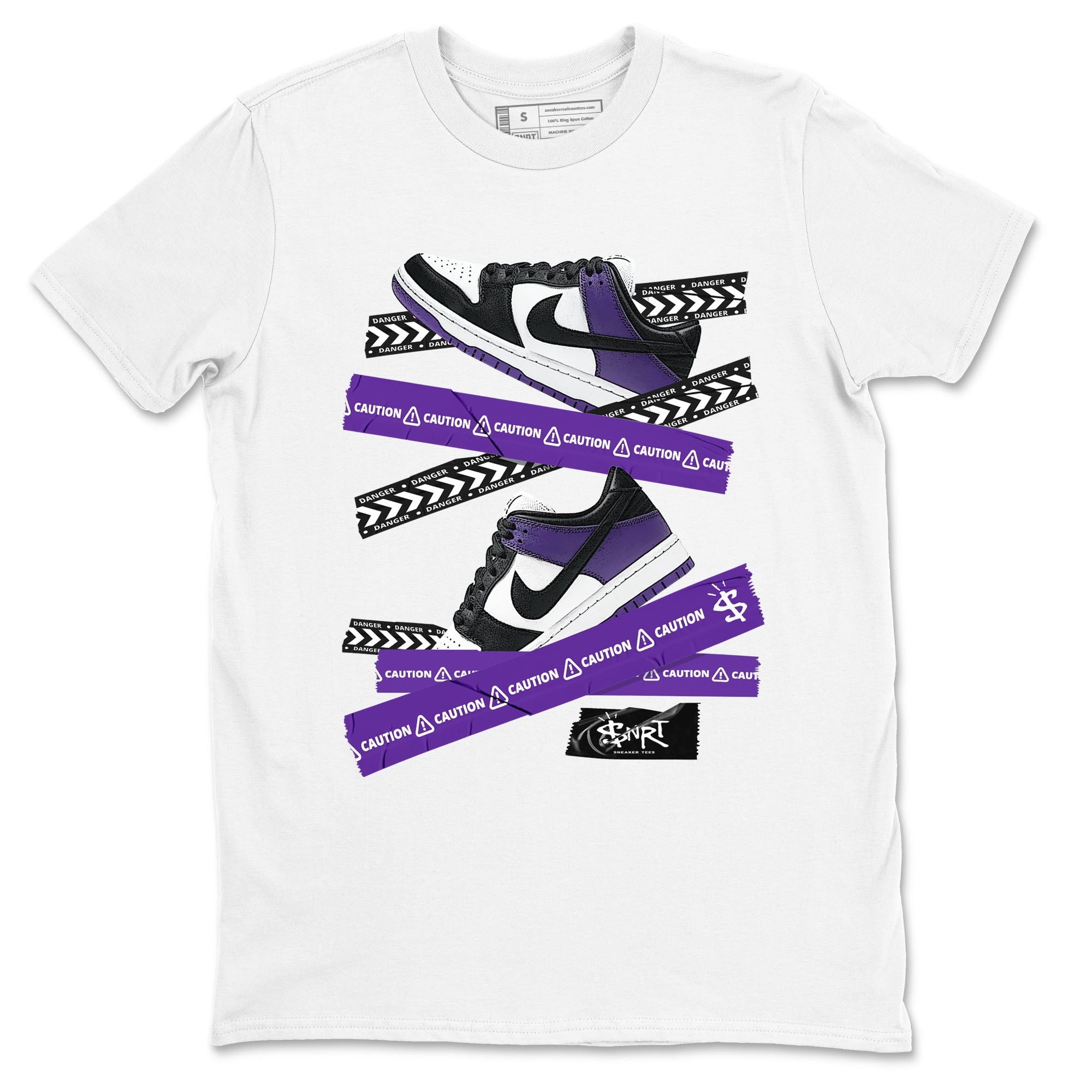 Caution Tape sneaker match tees to Court Purple Dunks street fashion brand for shirts to match Jordans Drip Gear Zone Dunk Low Court Purple unisex t-shirt White 2 unisex shirt