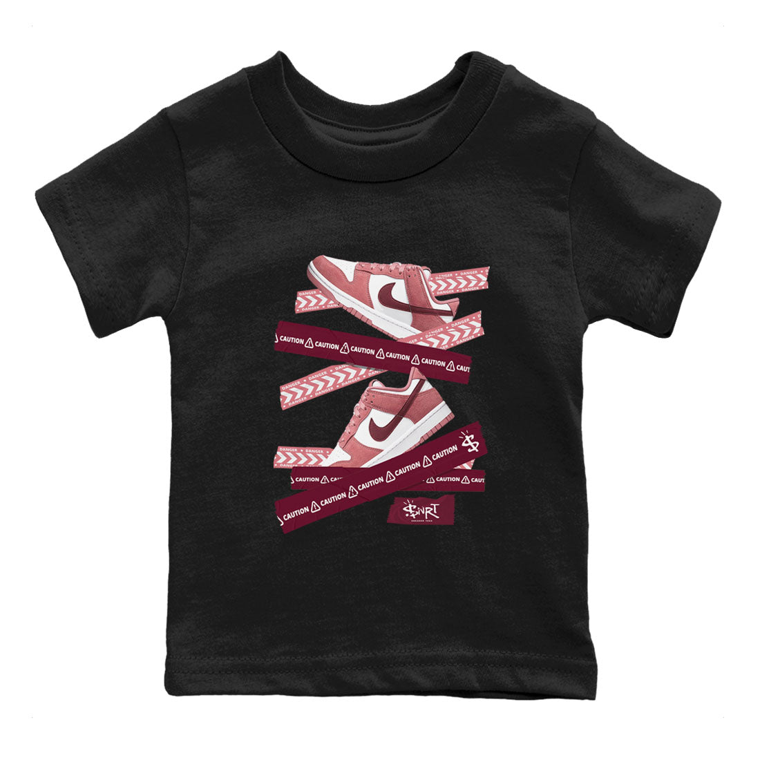 Dunk Valentine's Day shirt to match jordans Caution Tape sneaker tees Dunks Valentine's Day Drip Gear Zone baby toddler Black 2 cotton Shirt