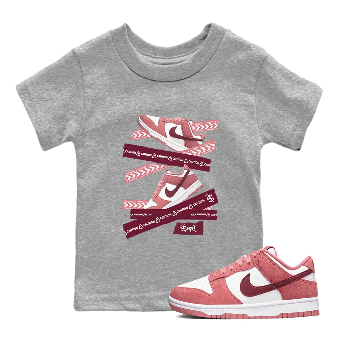 Dunk Valentine's Day shirt to match jordans Caution Tape sneaker tees Dunks Valentine's Day Drip Gear Zone baby toddler Heather Grey 1 cotton Shirt