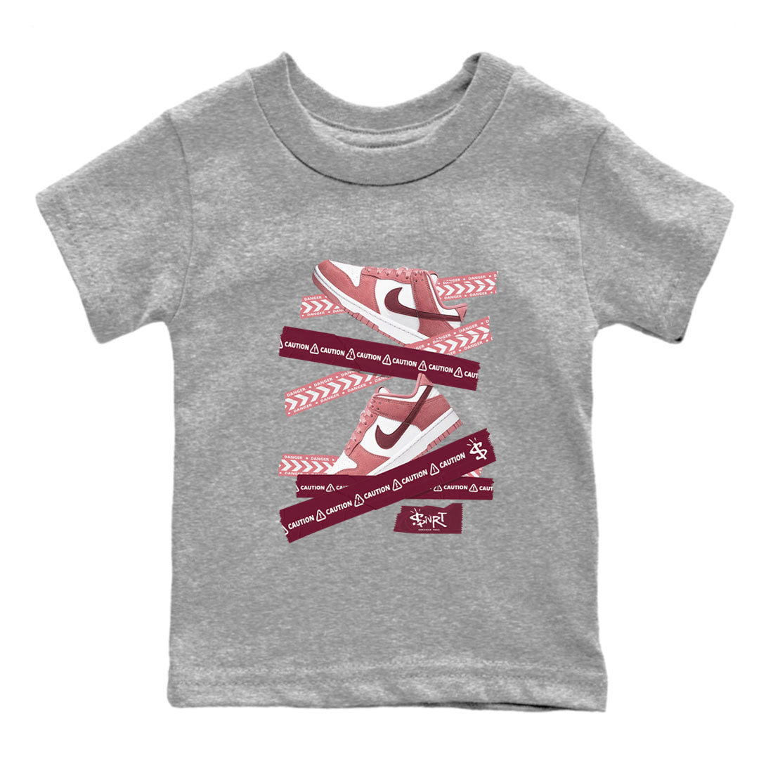 Dunk Valentine's Day shirt to match jordans Caution Tape sneaker tees Dunks Valentine's Day Drip Gear Zone baby toddler Heather Grey 2 cotton Shirt