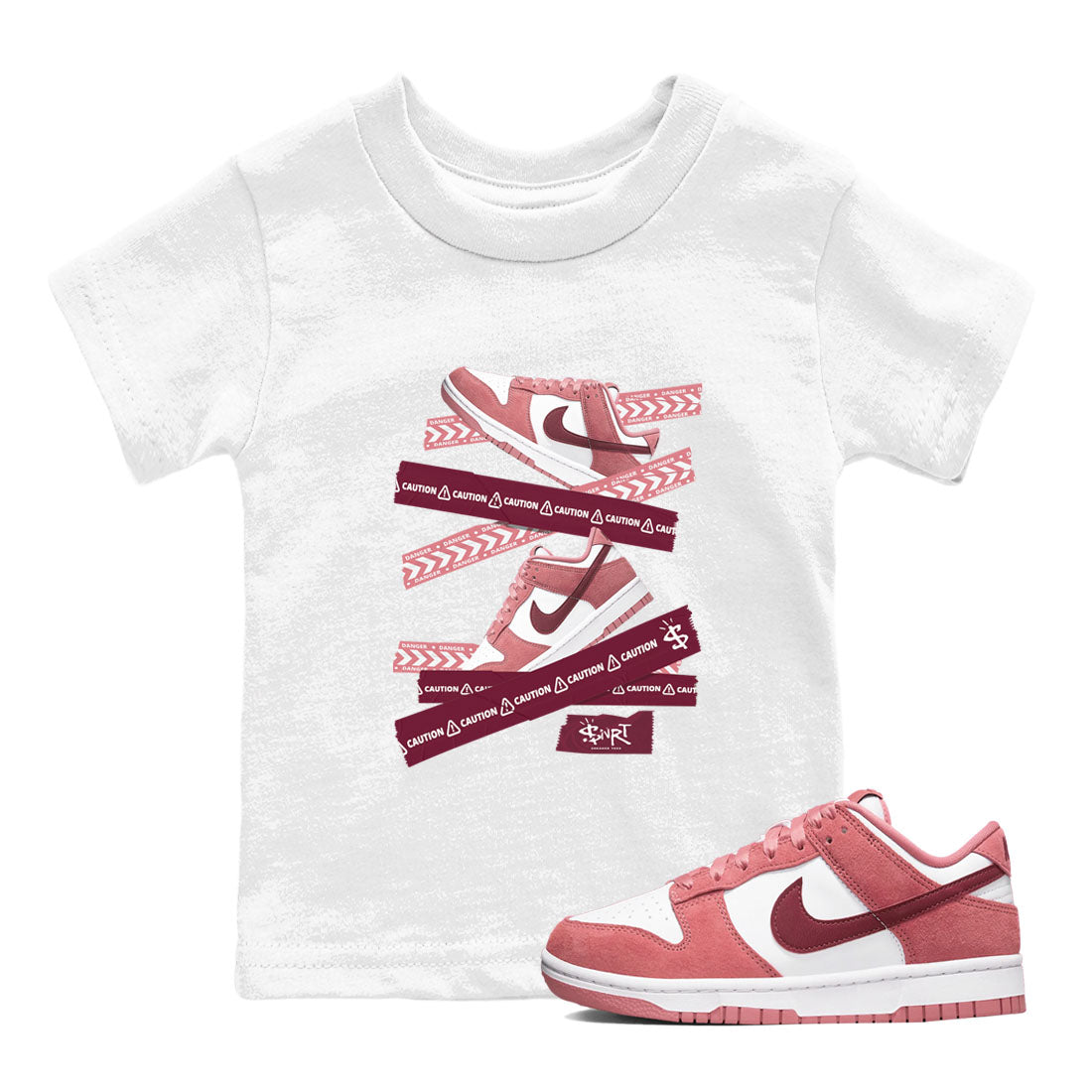Dunk Valentine's Day shirt to match jordans Caution Tape sneaker tees Dunks Valentine's Day Drip Gear Zone baby toddler White 1 cotton Shirt