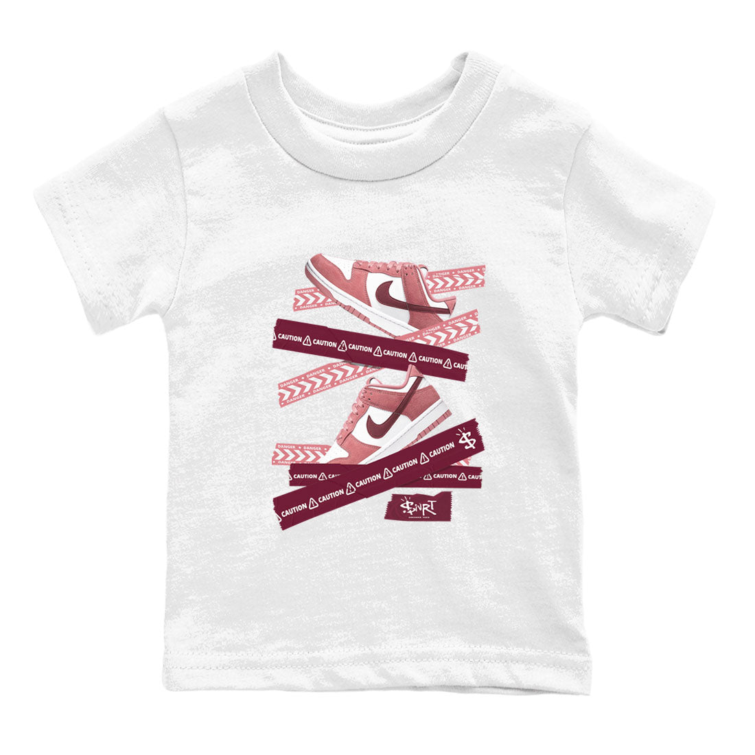 Dunk Valentine's Day shirt to match jordans Caution Tape sneaker tees Dunks Valentine's Day Drip Gear Zone baby toddler White 2 cotton Shirt