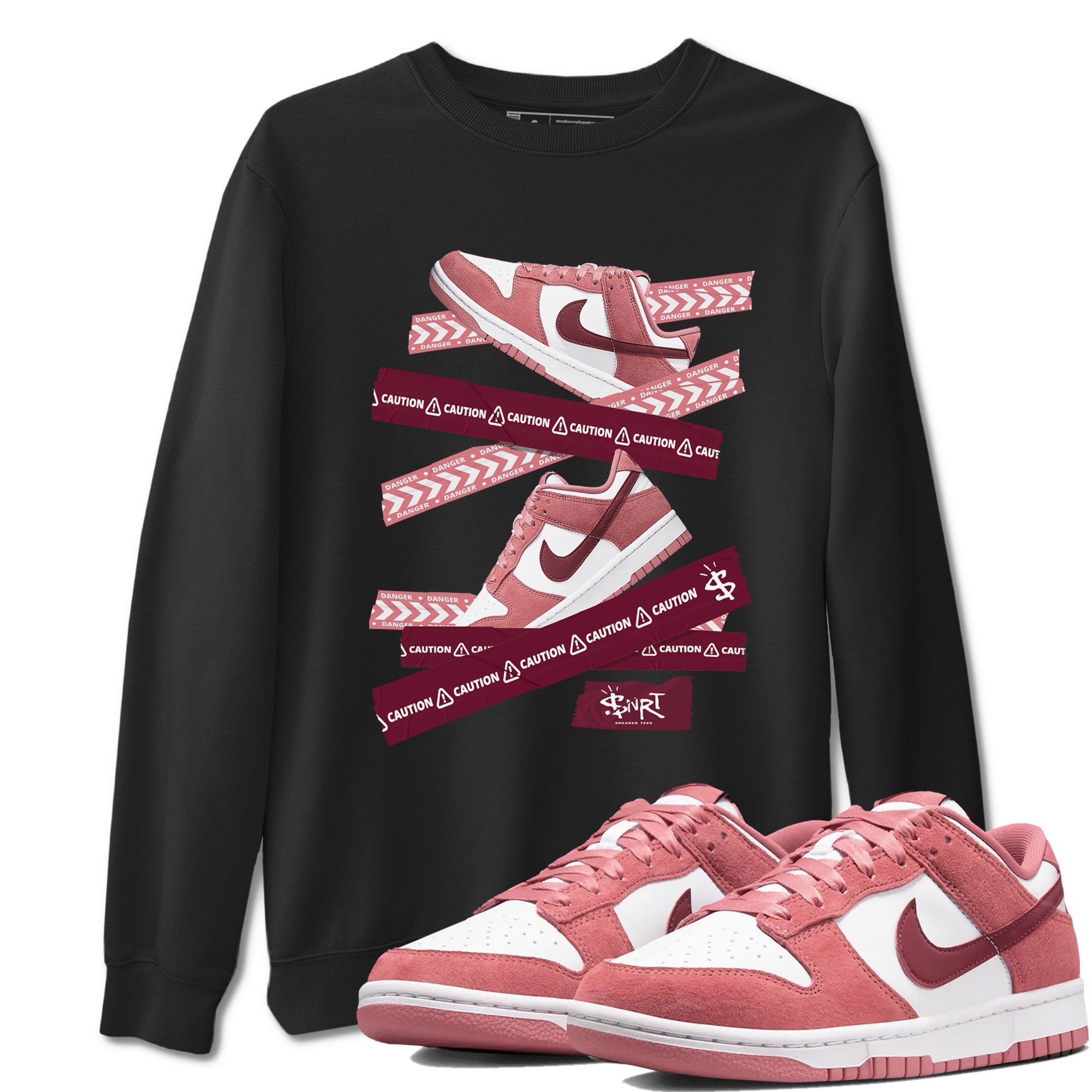 Dunk Valentine's Day shirt to match jordans Caution Tape sneaker tees Dunks Valentine's Day Drip Gear Zone unisex cotton Black 1 crew neck shirt
