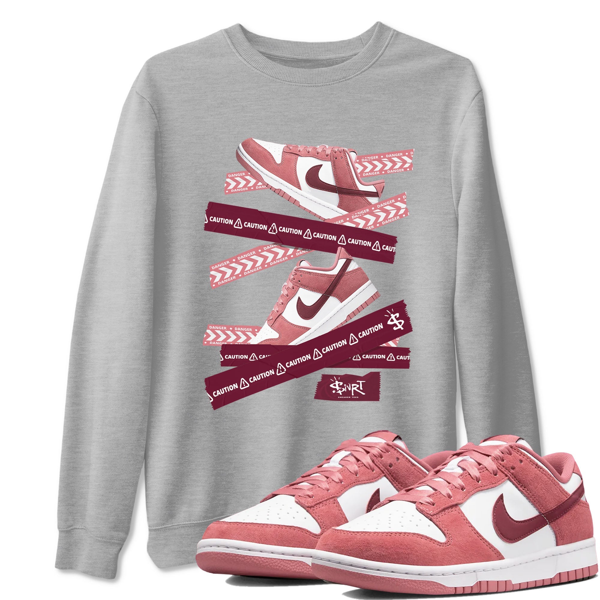 Dunk Valentine's Day shirt to match jordans Caution Tape sneaker tees Dunks Valentine's Day Drip Gear Zone unisex cotton Heather Grey 1 crew neck shirt