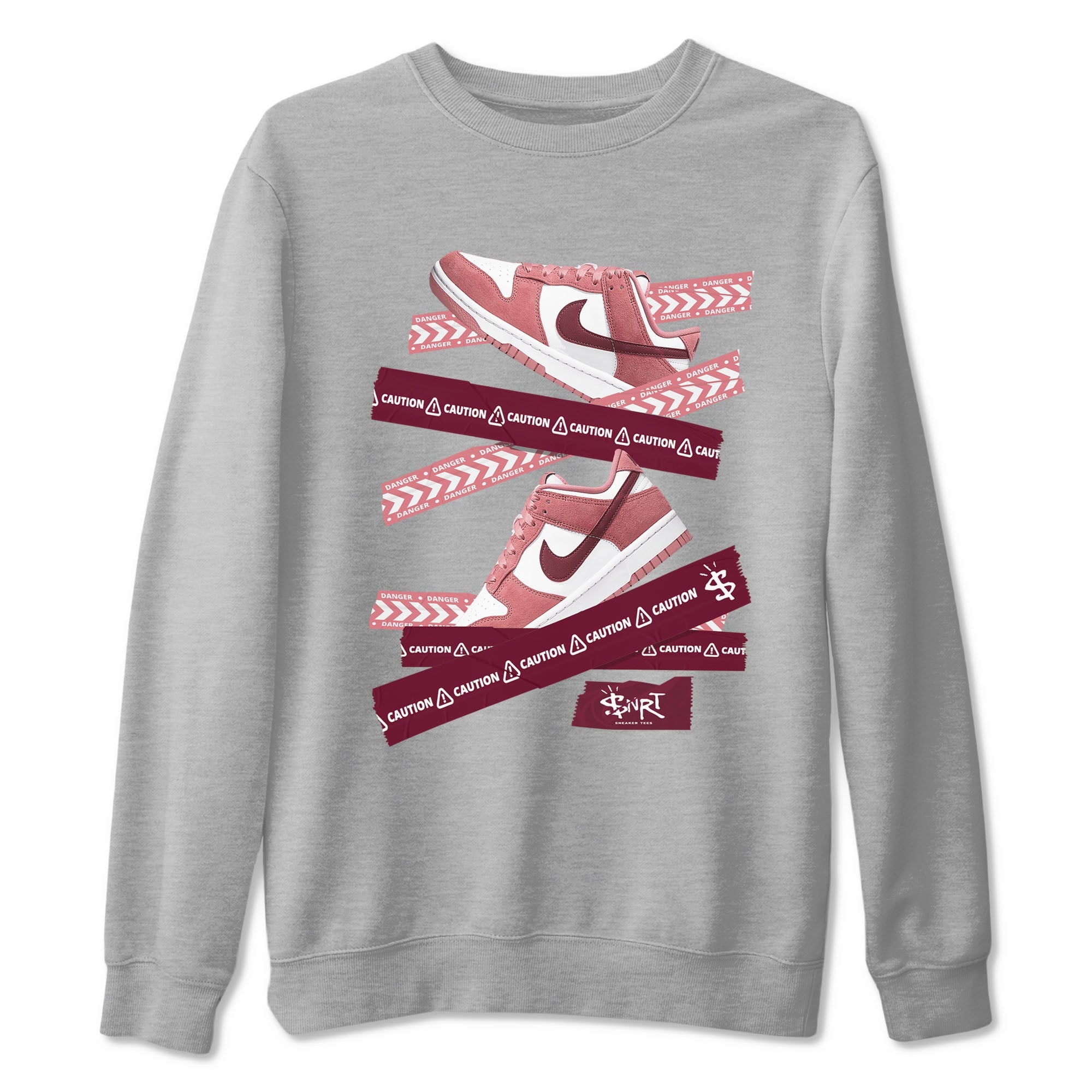 Dunk Valentine's Day shirt to match jordans Caution Tape sneaker tees Dunks Valentine's Day Drip Gear Zone unisex cotton Heather Grey 2 crew neck shirt