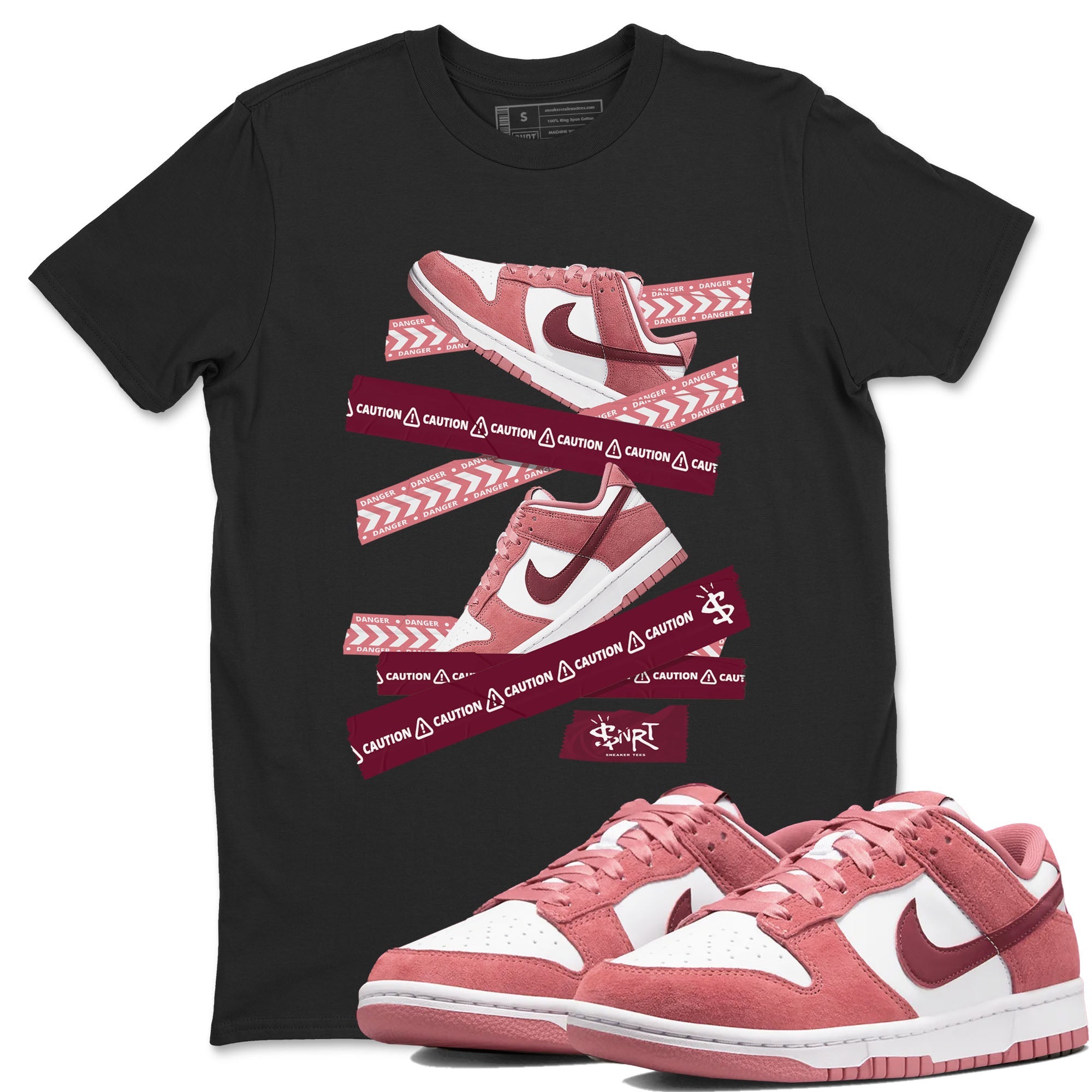 Dunk Valentine's Day shirt to match jordans Caution Tape sneaker tees Dunks Valentine's Day Drip Gear Zone unisex cotton Black 1 crew neck shirt
