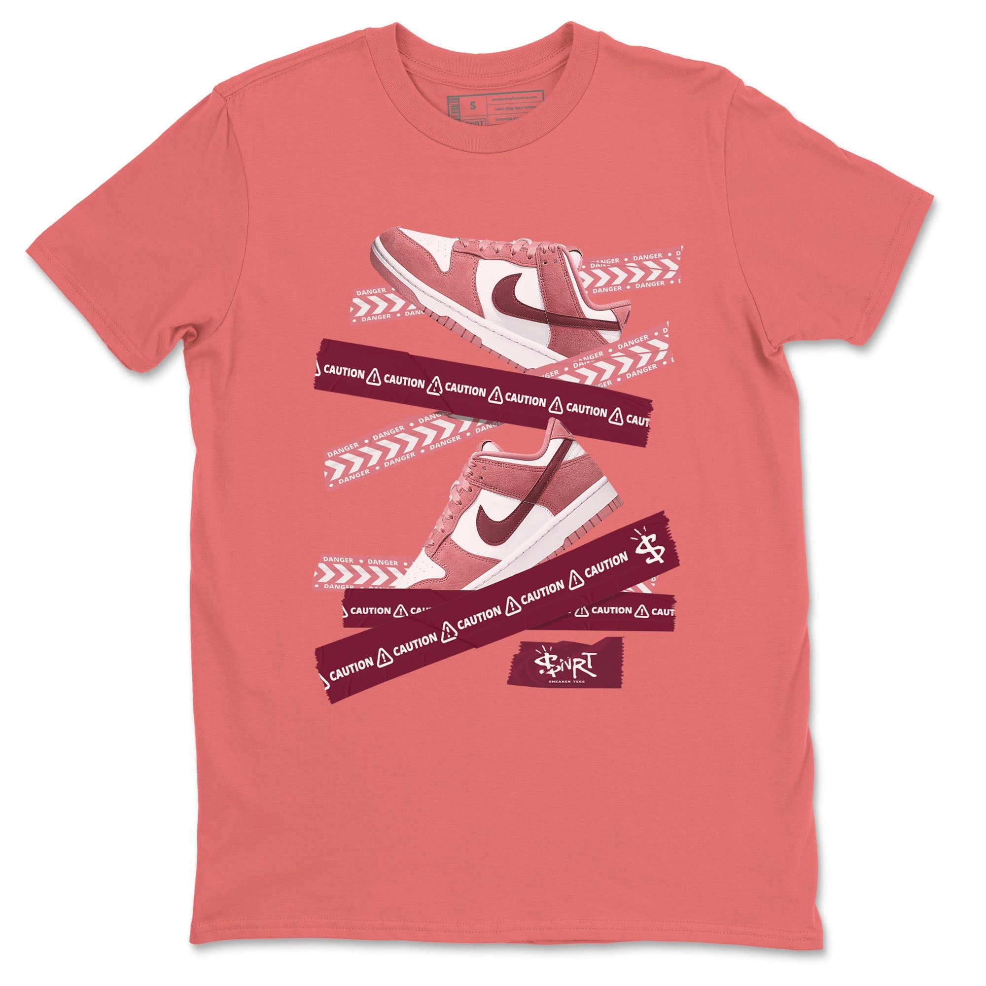 Dunk Valentine's Day shirt to match jordans Caution Tape sneaker tees Dunks Valentine's Day Drip Gear Zone unisex cotton Coral 2 crew neck shirt