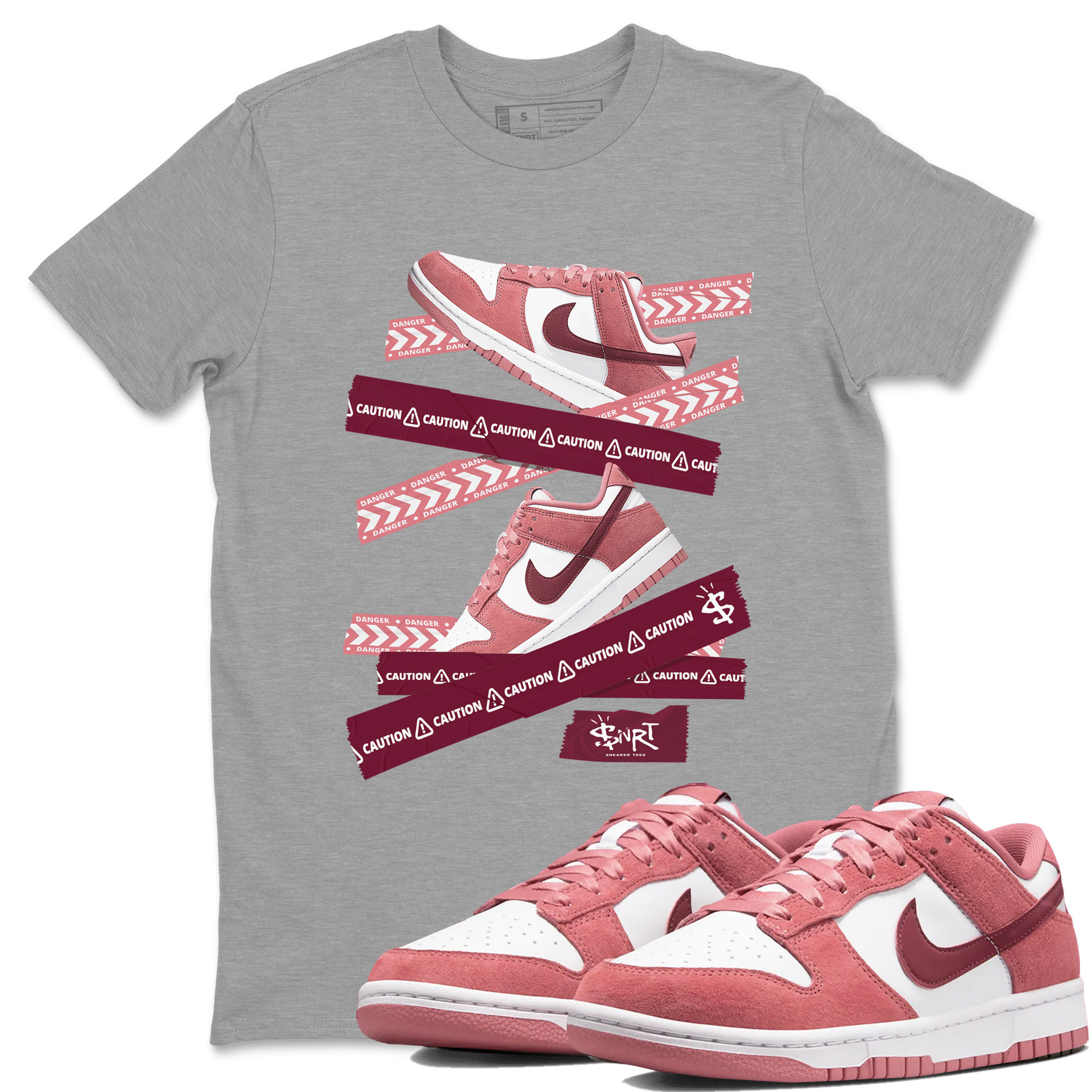 Dunk Valentine's Day shirt to match jordans Caution Tape sneaker tees Dunks Valentine's Day Drip Gear Zone unisex cotton Heather Grey 1 crew neck shirt