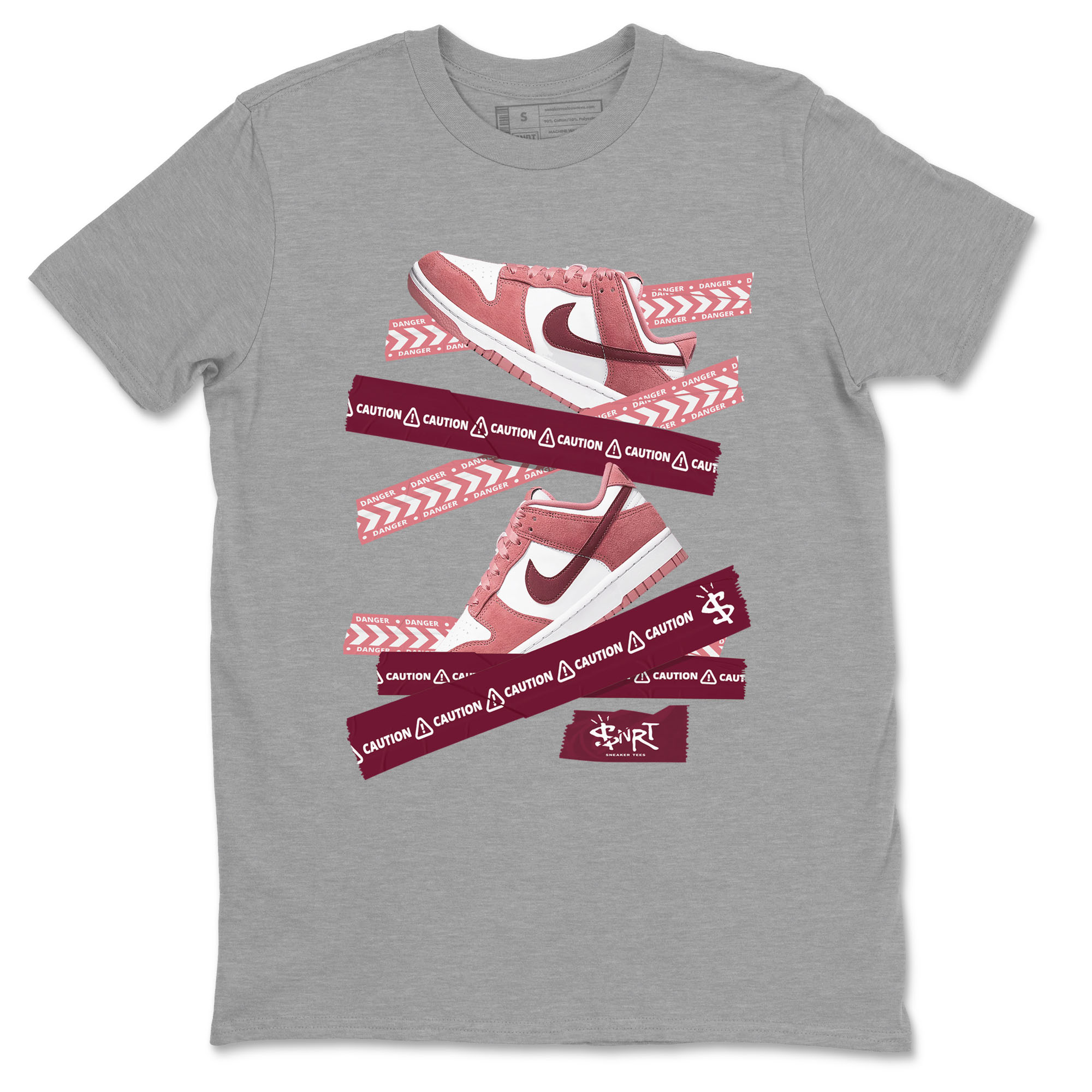 Dunk Valentine's Day shirt to match jordans Caution Tape sneaker tees Dunks Valentine's Day Drip Gear Zone unisex cotton Heather Grey 2 crew neck shirt