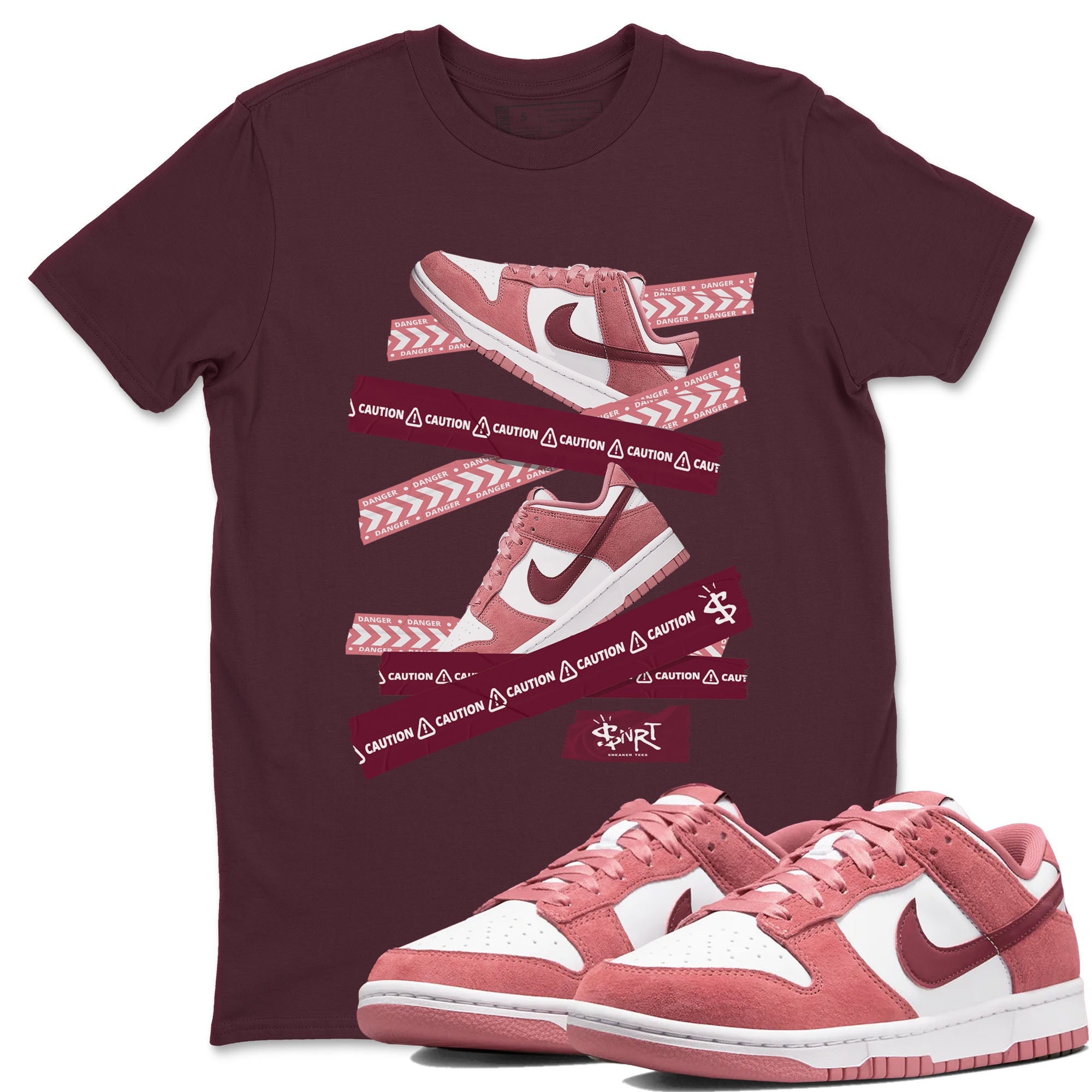 Dunk Valentine's Day shirt to match jordans Caution Tape sneaker tees Dunks Valentine's Day Drip Gear Zone unisex cotton Maroon 1 crew neck shirt