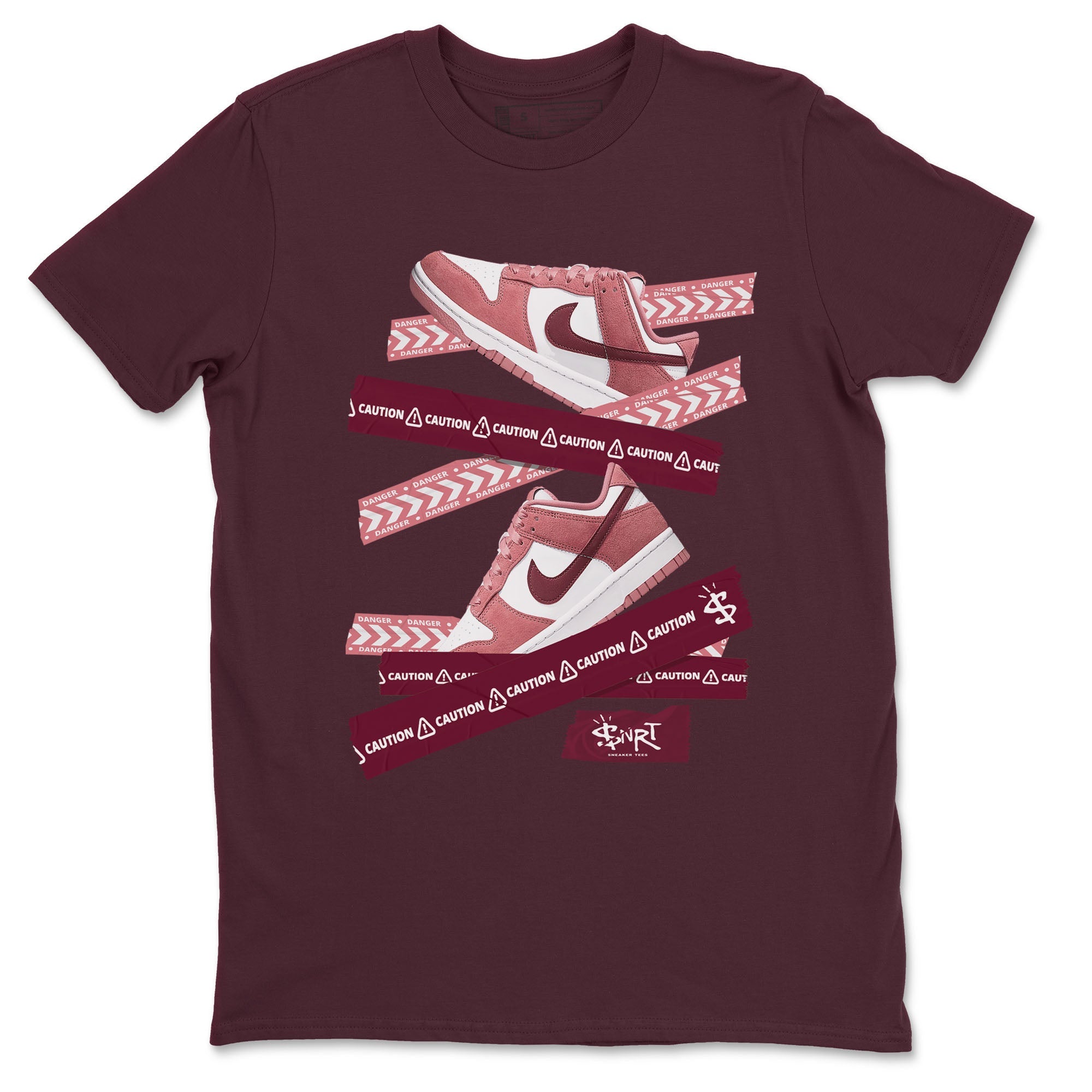 Dunk Valentine's Day shirt to match jordans Caution Tape sneaker tees Dunks Valentine's Day Drip Gear Zone unisex cotton Maroon 2 crew neck shirt