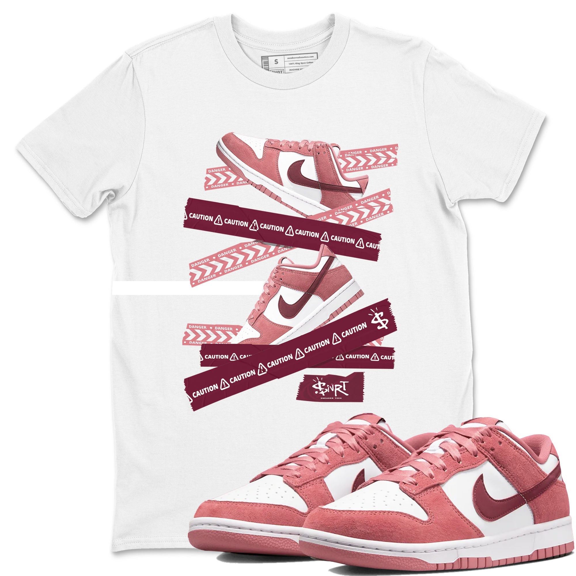 Dunk Valentine's Day shirt to match jordans Caution Tape sneaker tees Dunks Valentine's Day Drip Gear Zone unisex cotton White 1 crew neck shirt