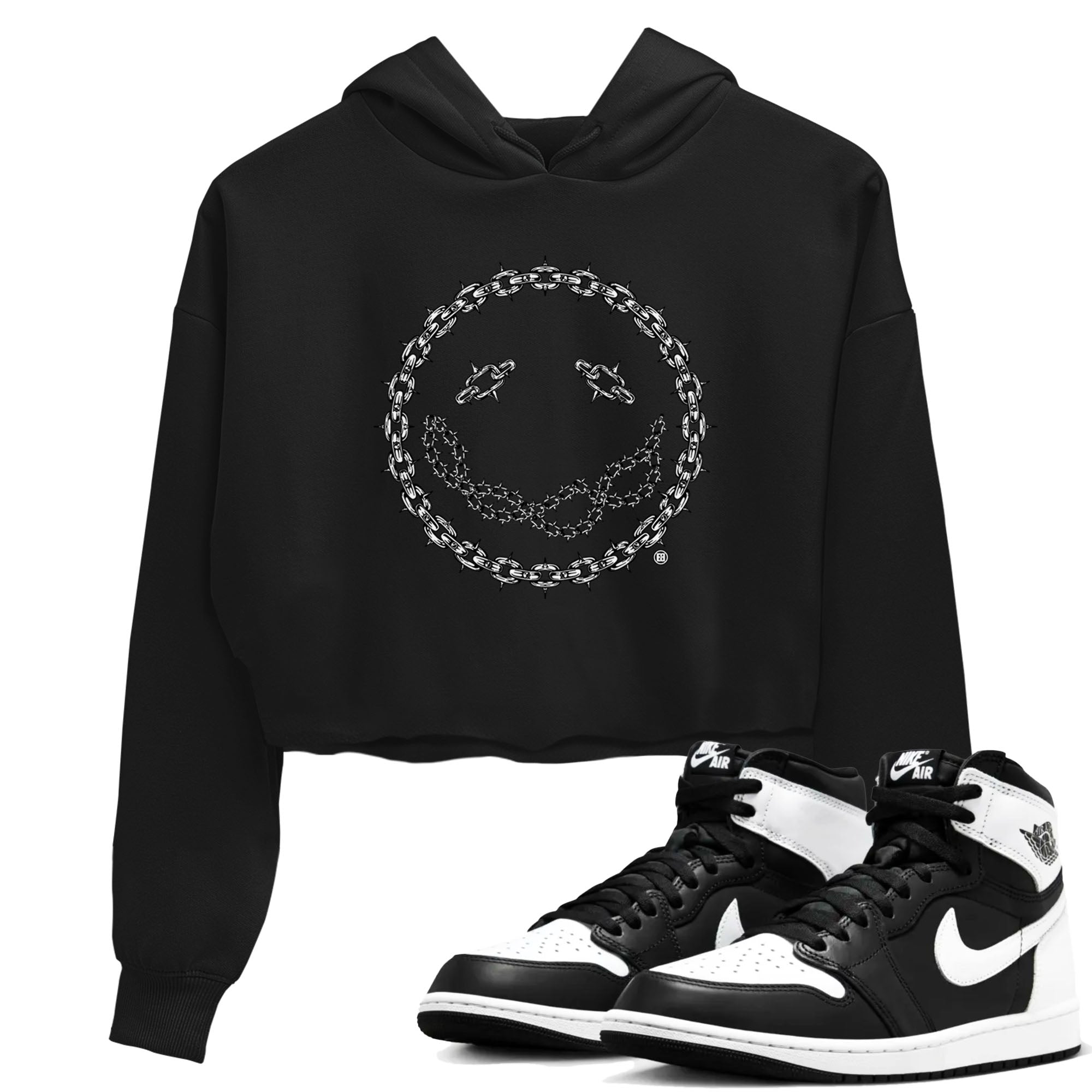 Air Jordan 1 panda shirt to match jordans Chain Smile sneaker tees 1s Black White Drip Gear Zone Streetwear Black 1 crop length shirt