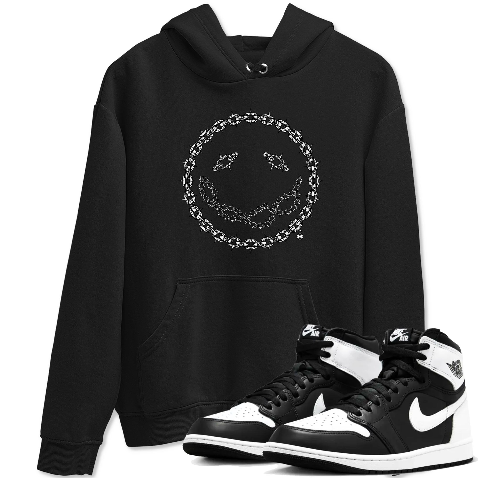 Air Jordan 1 panda shirt to match jordans Chain Smile sneaker tees 1s Black White Drip Gear Zone Streetwear unisex cotton Black 1 crew neck shirt