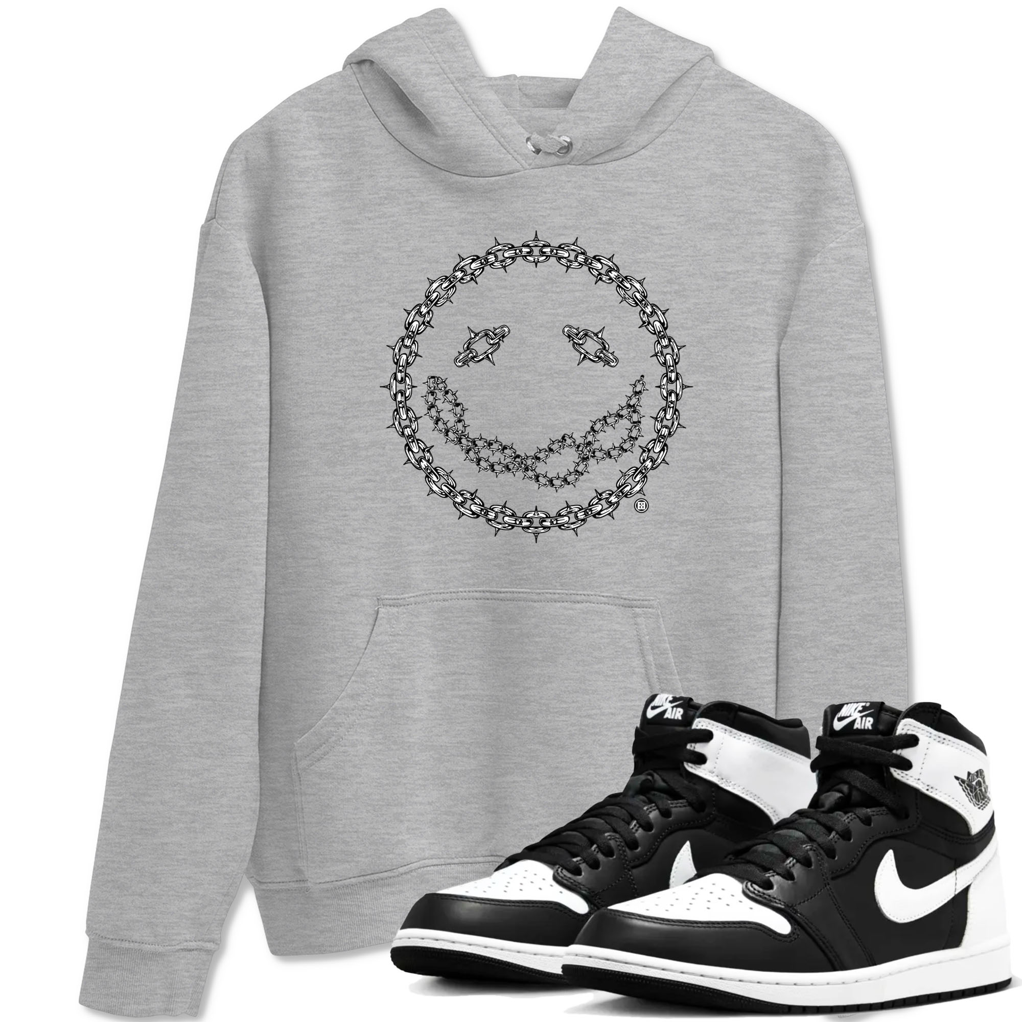 Air Jordan 1 panda shirt to match jordans Chain Smile sneaker tees 1s Black White Drip Gear Zone Streetwear unisex cotton Heather Grey 1 crew neck shirt