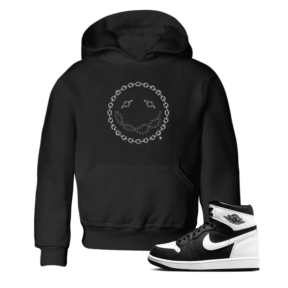 Air Jordan 1 panda shirt to match jordans Chain Smile sneaker tees 1s Black White Drip Gear Zone Streetwear baby toddler Black 1 cotton Shirt
