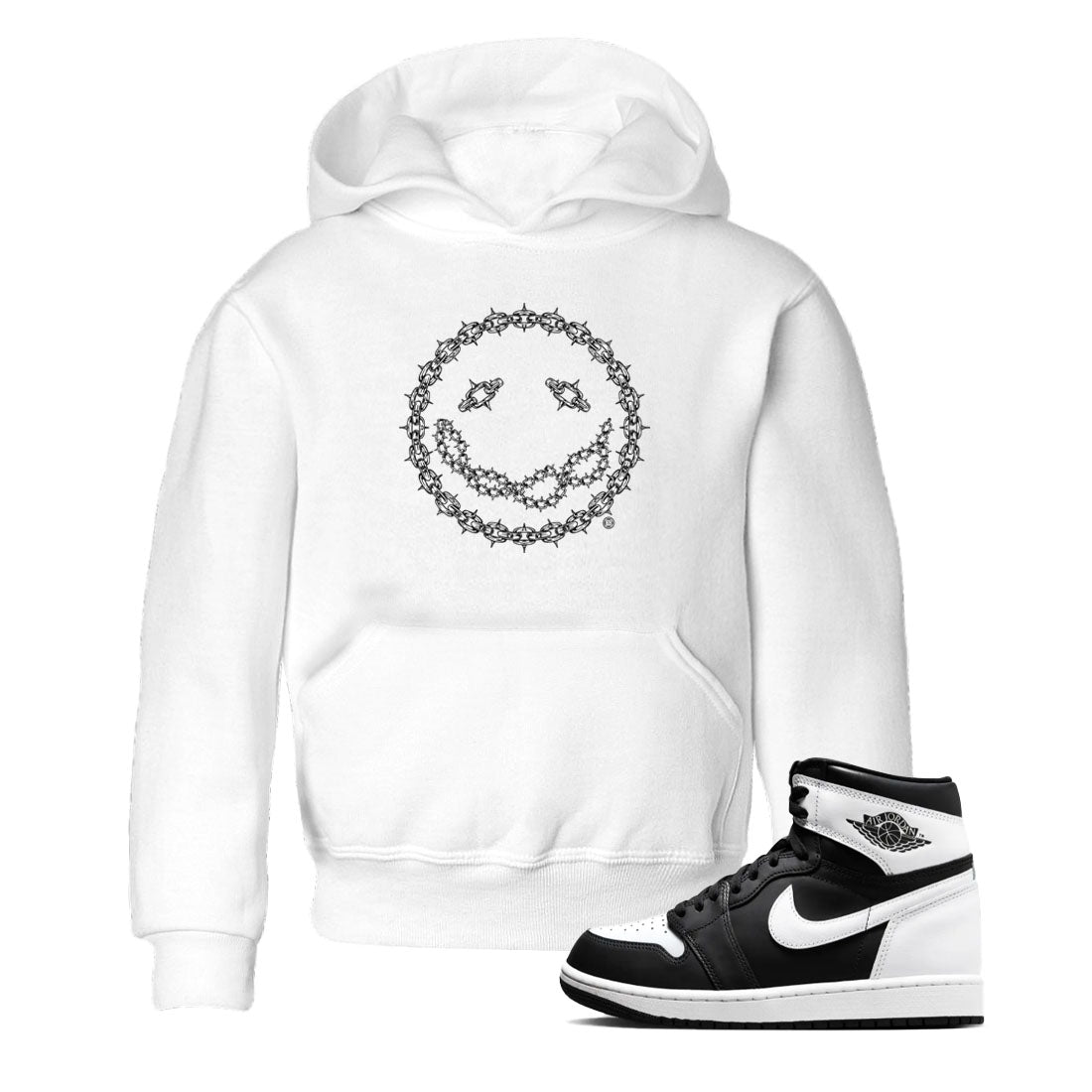 Air Jordan 1 panda shirt to match jordans Chain Smile sneaker tees 1s Black White Drip Gear Zone Streetwear baby toddler White 1 cotton Shirt