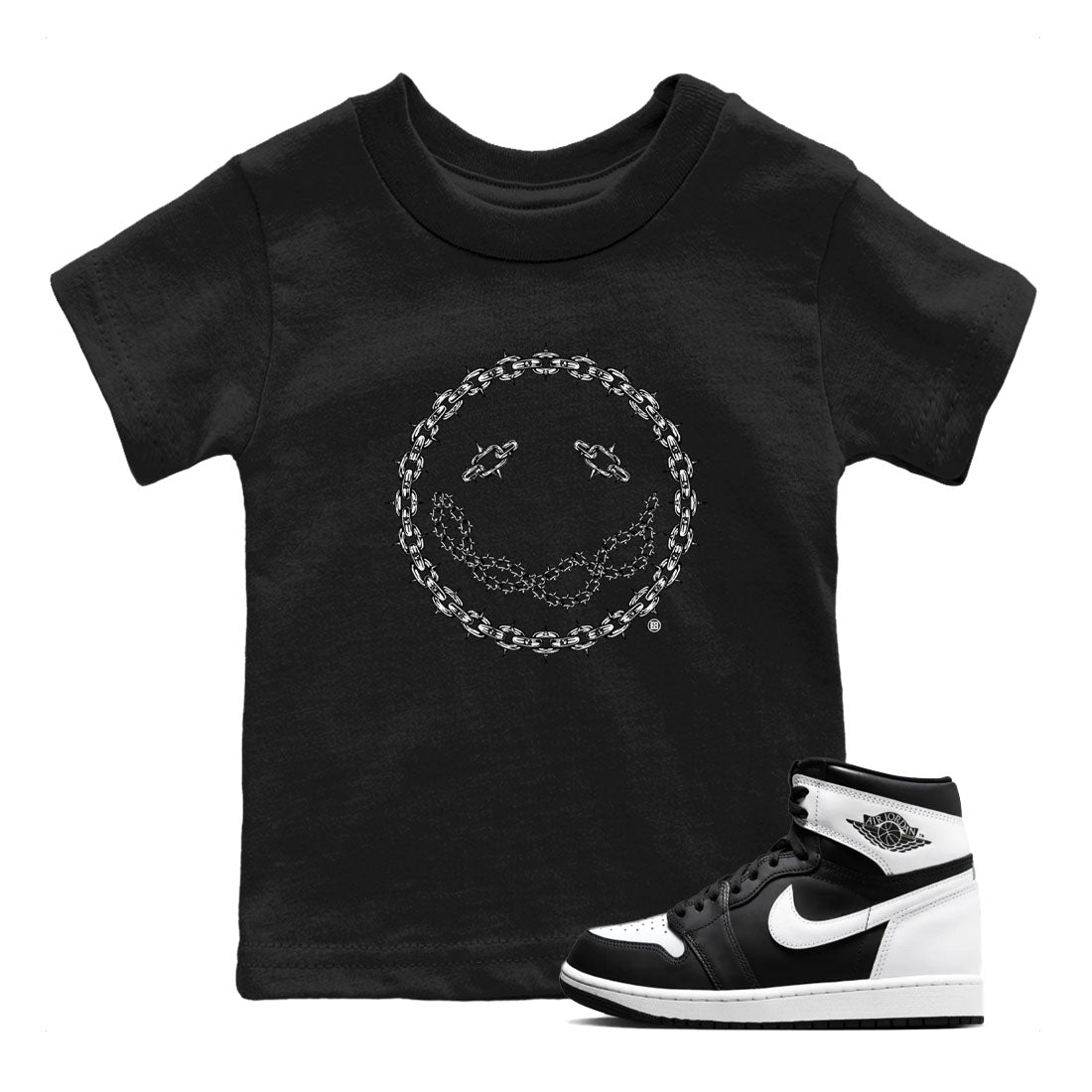 Air Jordan 1 panda shirt to match jordans Chain Smile sneaker tees 1s Black White Drip Gear Zone Streetwear baby toddler Black 1 cotton Shirt
