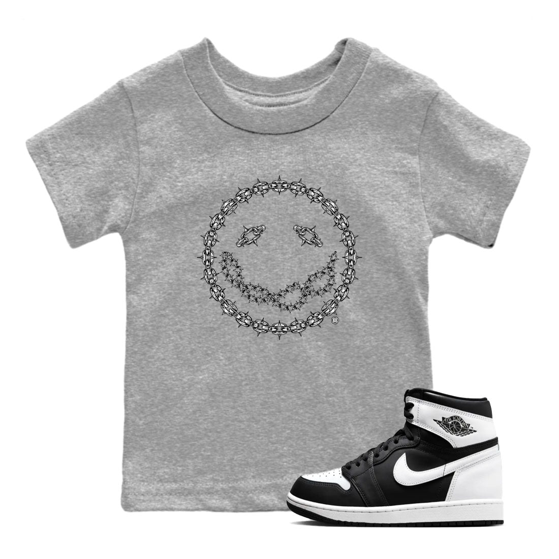 Air Jordan 1 panda shirt to match jordans Chain Smile sneaker tees 1s Black White Drip Gear Zone Streetwear baby toddler Heather Grey 1 cotton Shirt