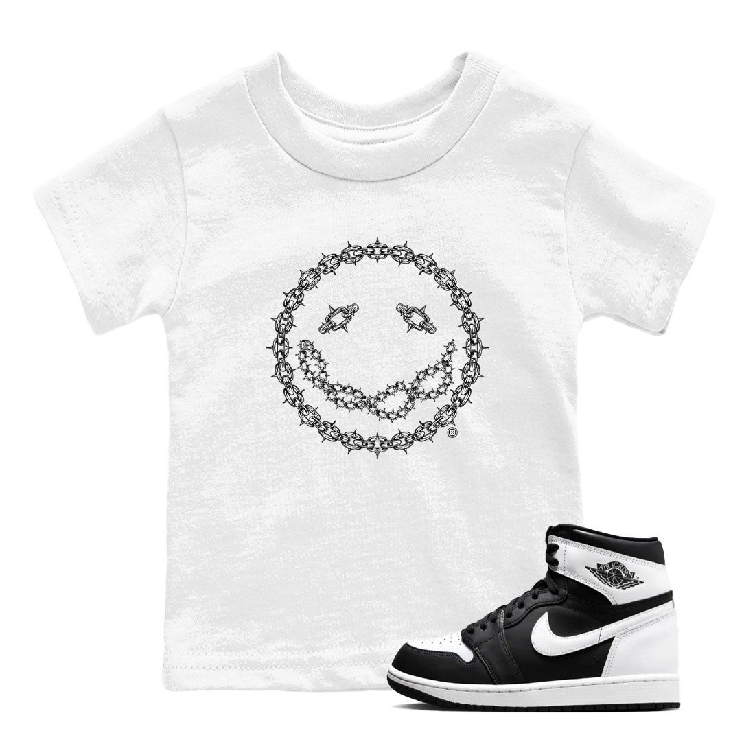 Air Jordan 1 panda shirt to match jordans Chain Smile sneaker tees 1s Black White Drip Gear Zone Streetwear baby toddler White 1 cotton Shirt