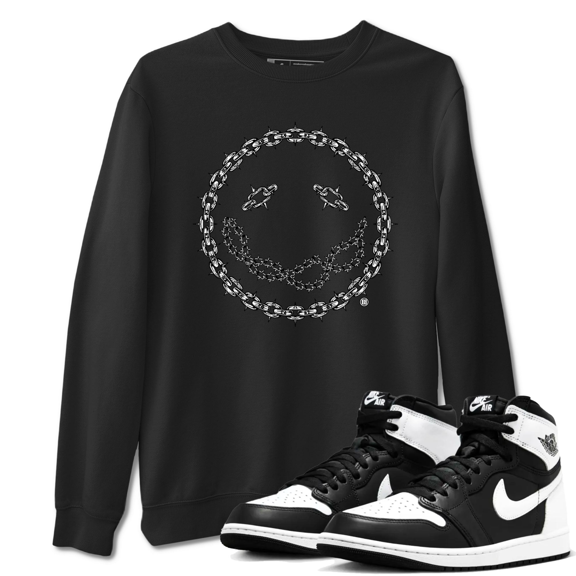 Air Jordan 1 panda shirt to match jordans Chain Smile sneaker tees 1s Black White Drip Gear Zone Streetwear unisex cotton Black 1 crew neck shirt