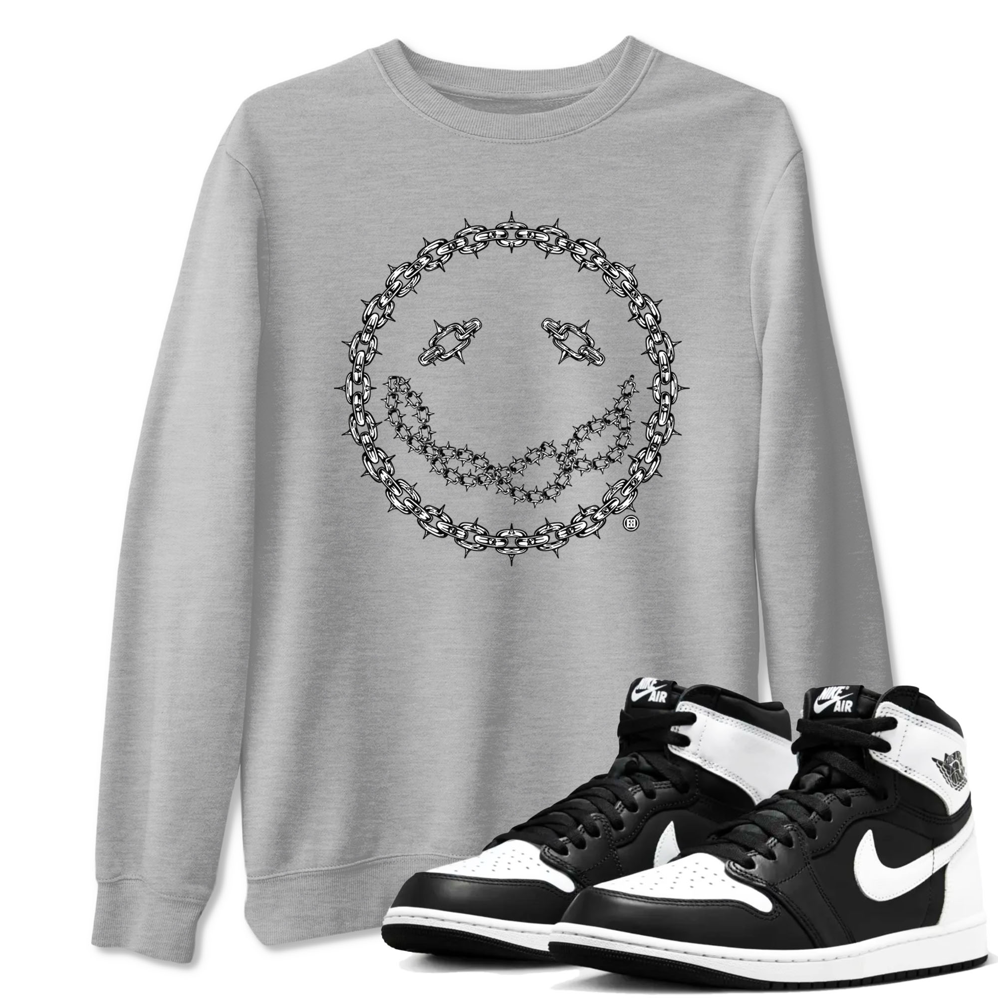 Air Jordan 1 panda shirt to match jordans Chain Smile sneaker tees 1s Black White Drip Gear Zone Streetwear unisex cotton Heather Grey 1 crew neck shirt