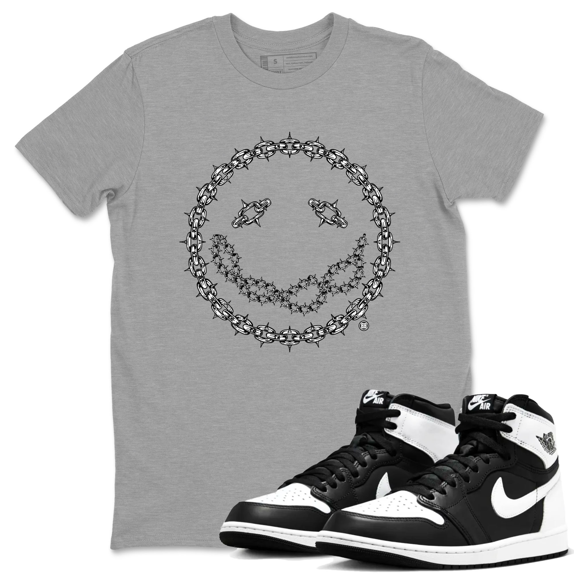 Air Jordan 1 panda shirt to match jordans Chain Smile sneaker tees 1s Black White Drip Gear Zone Streetwear unisex cotton Heather Grey 1 crew neck shirt