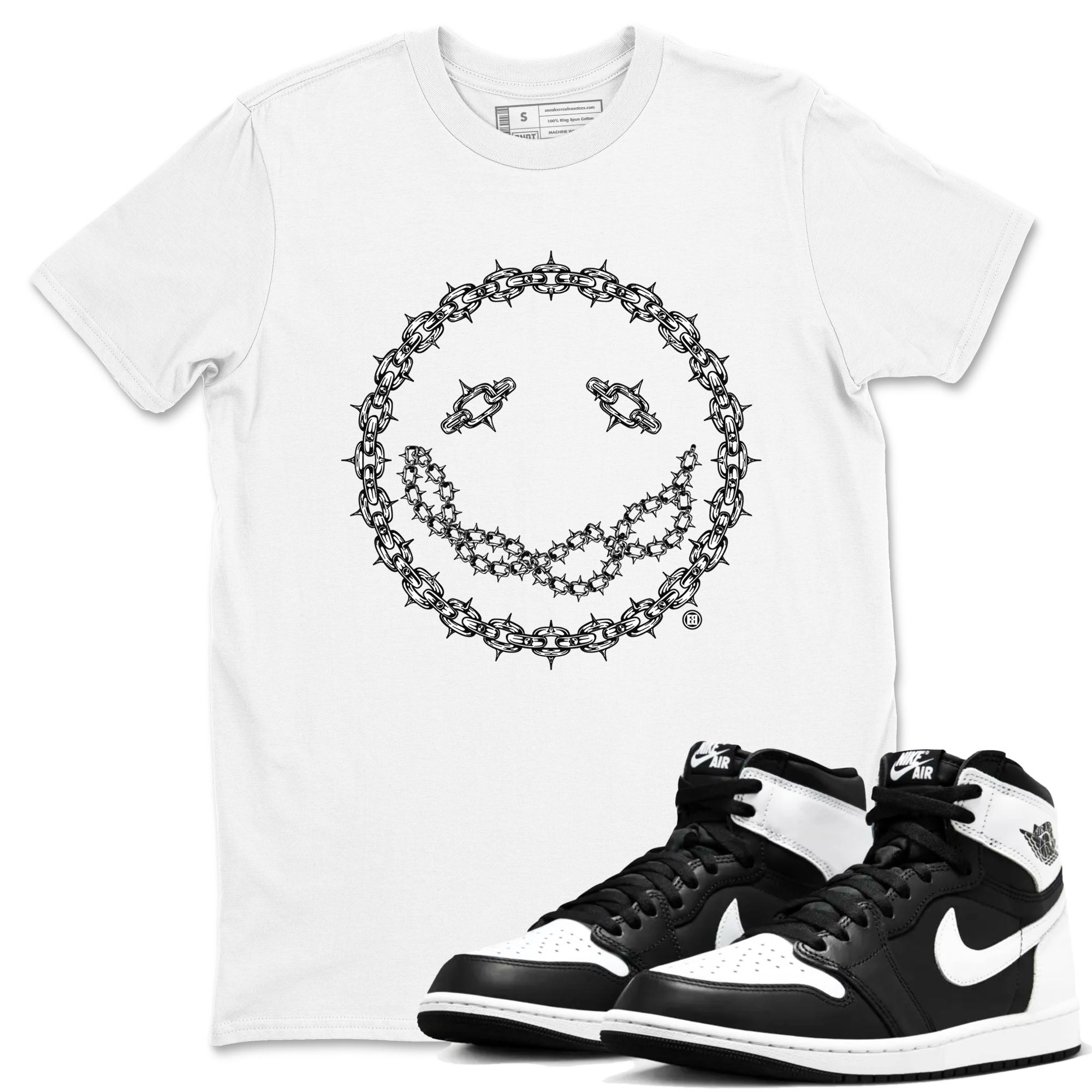 Air Jordan 1 panda shirt to match jordans Chain Smile sneaker tees 1s Black White Drip Gear Zone Streetwear unisex cotton White 1 crew neck shirt