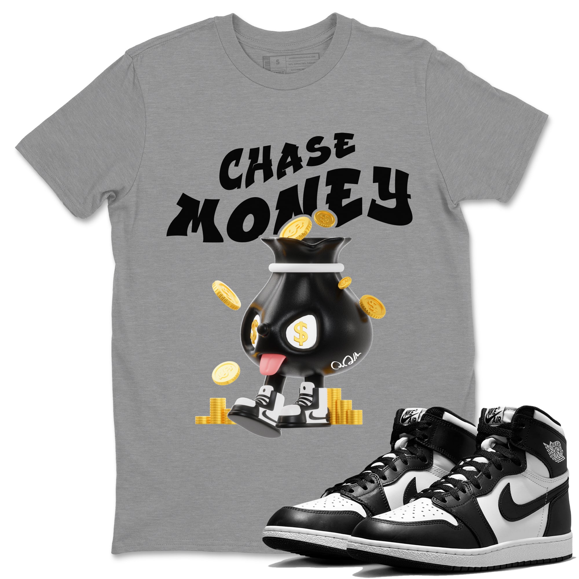 Air Jordan 1 Black White shirt to match jordans Chase Money Streetwear Sneaker Shirt AJ1 Panda Drip Gear Zone Sneaker Matching Clothing Unisex Heather Grey 1 T-Shirt