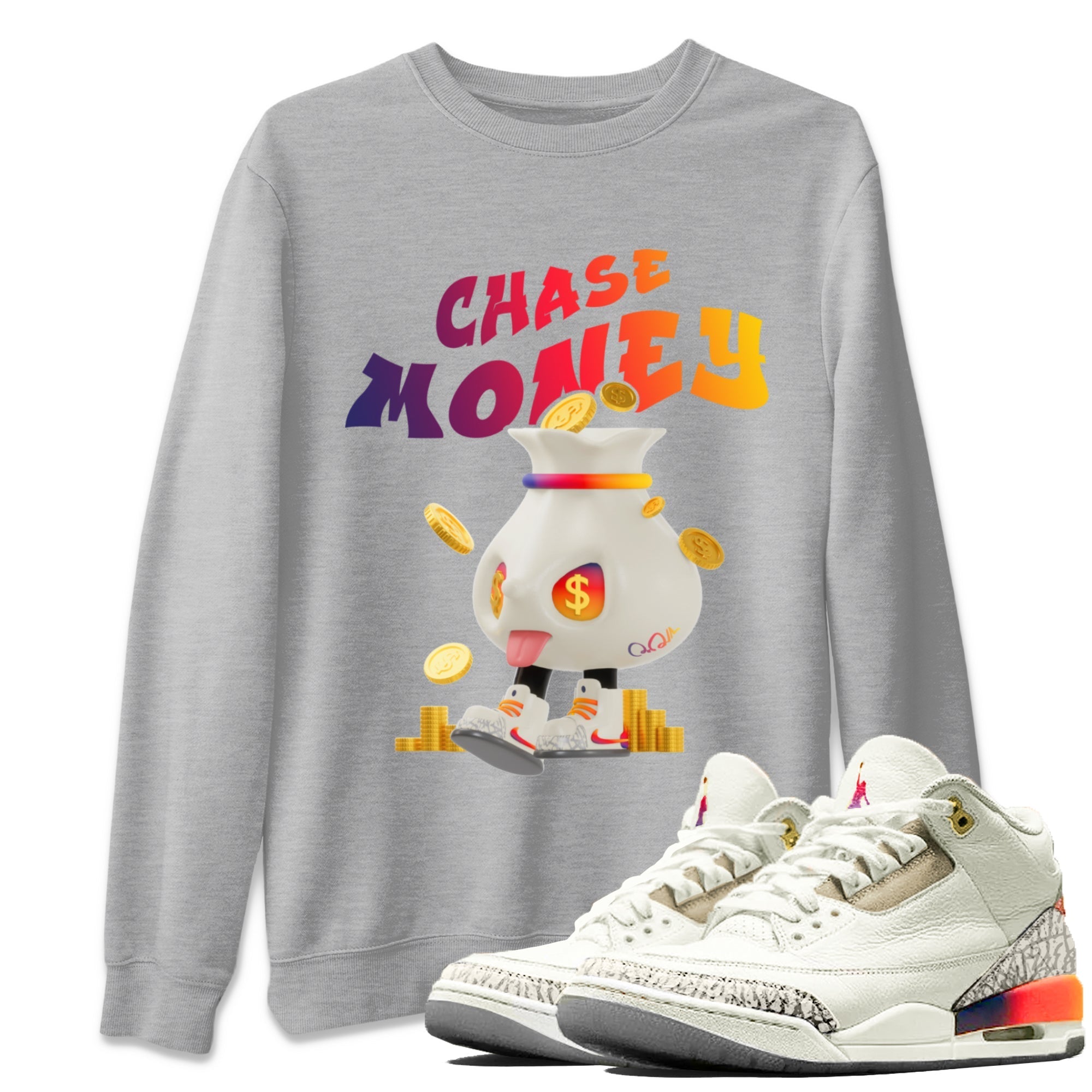 Air Jordan 3 J Balvin shirt to match jordans Chase Money Streetwear Sneaker Shirt AJ3 J Balvin Drip Gear Zone Sneaker Matching Clothing Unisex Heather Grey 1 T-Shirt