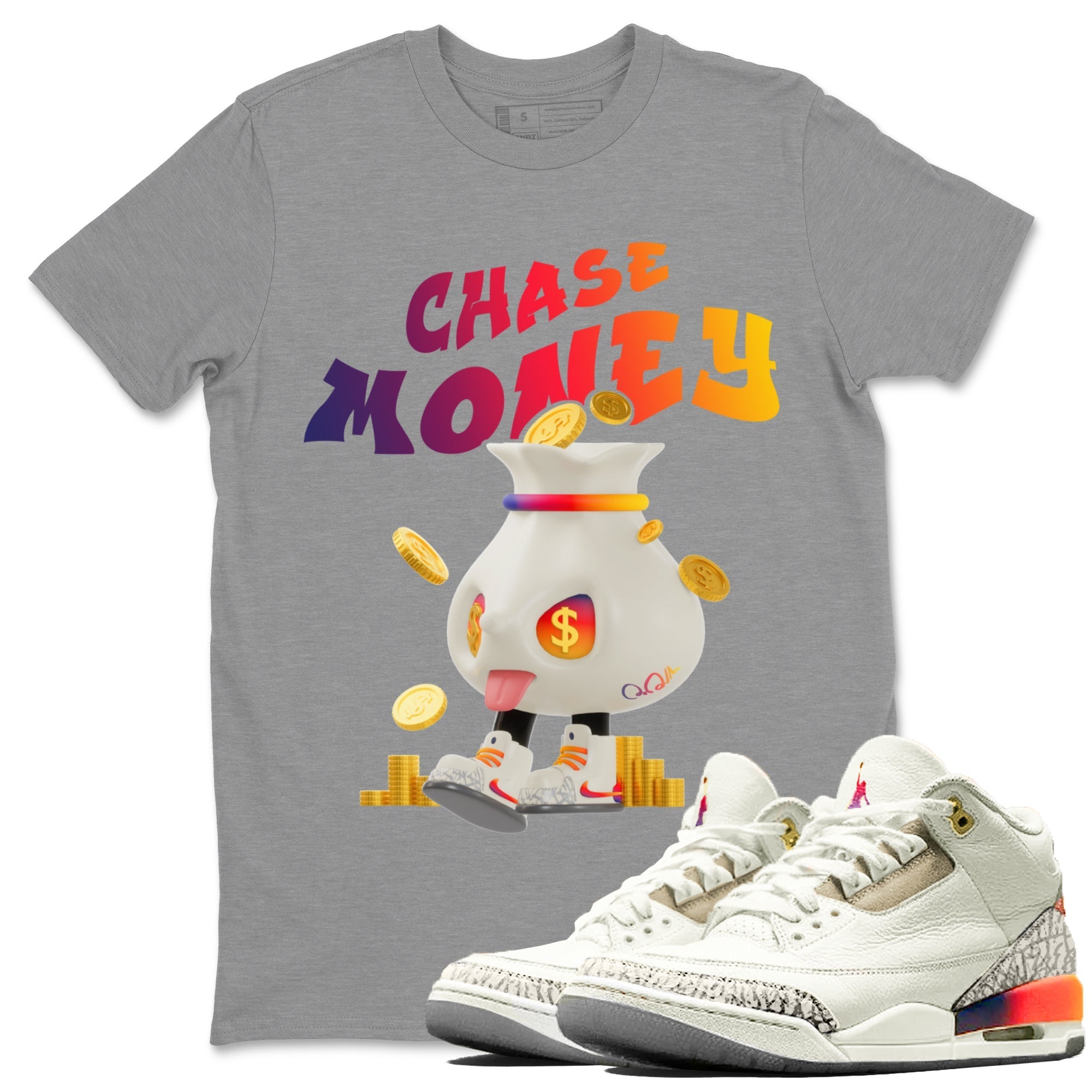 Air Jordan 3 J Balvin shirt to match jordans Chase Money Streetwear Sneaker Shirt AJ3 J Balvin Drip Gear Zone Sneaker Matching Clothing Unisex Heather Grey 1 T-Shirt