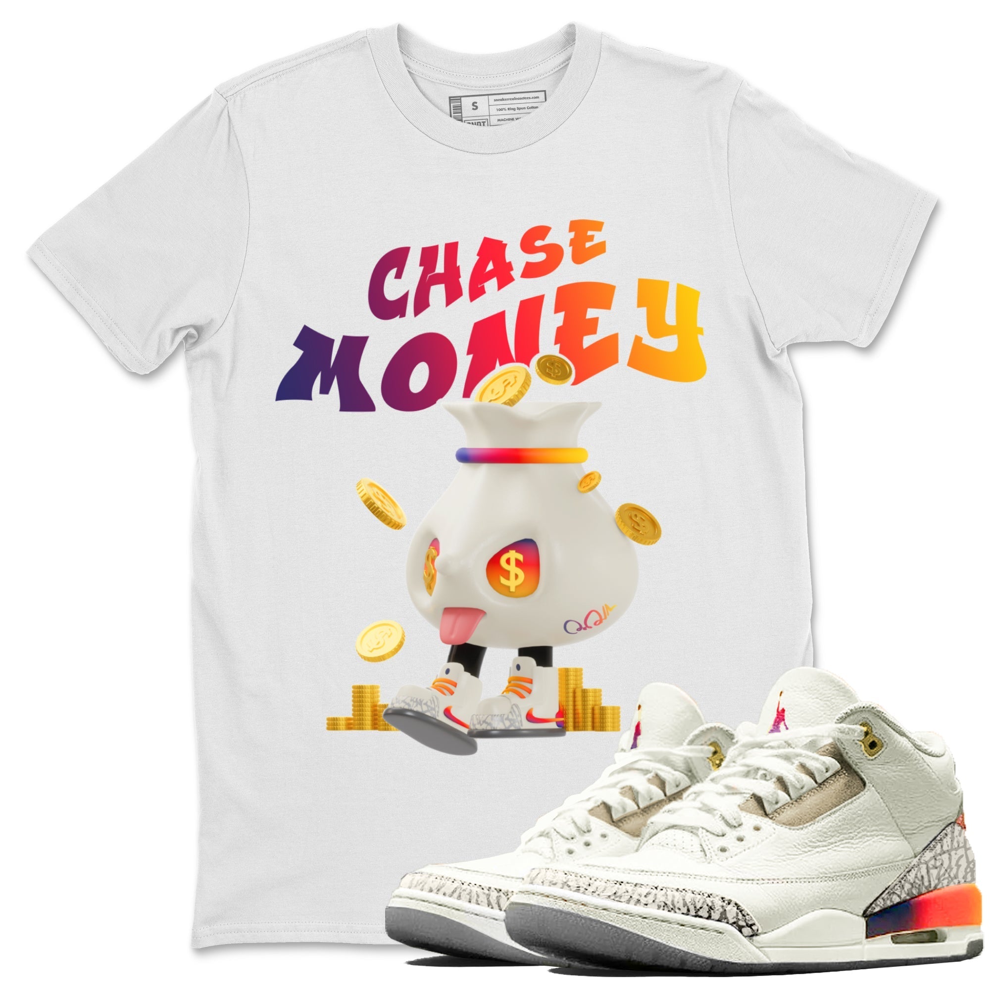 Air Jordan 3 J Balvin shirt to match jordans Chase Money Streetwear Sneaker Shirt AJ3 J Balvin Drip Gear Zone Sneaker Matching Clothing Unisex White 1 T-Shirt