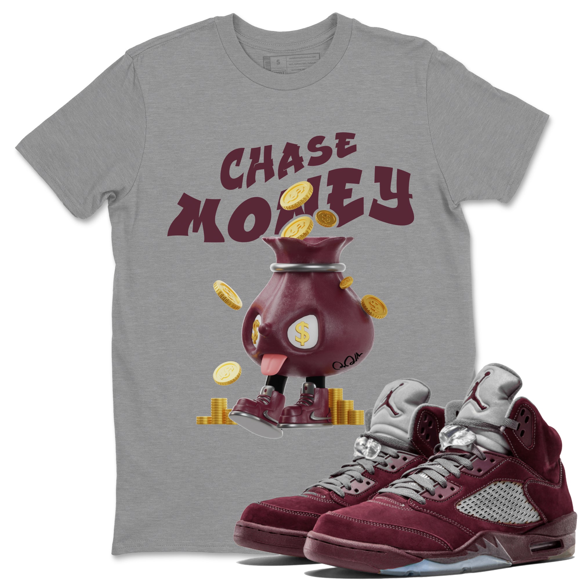 Air Jordan 5 Burgundy shirt to match jordans Chase Money Streetwear Sneaker Shirt AJ5 Burgundy Drip Gear Zone Sneaker Matching Clothing Unisex Heather Grey 1 T-Shirt