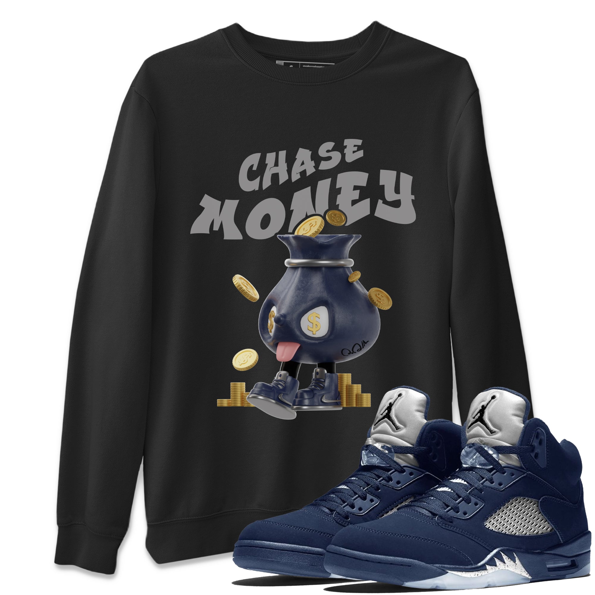 Air Jordan 5 Georgetown shirt to match jordans Chase Money Streetwear Sneaker Shirt AJ5 Georgetown Drip Gear Zone Sneaker Matching Clothing Unisex Black 1 T-Shirt