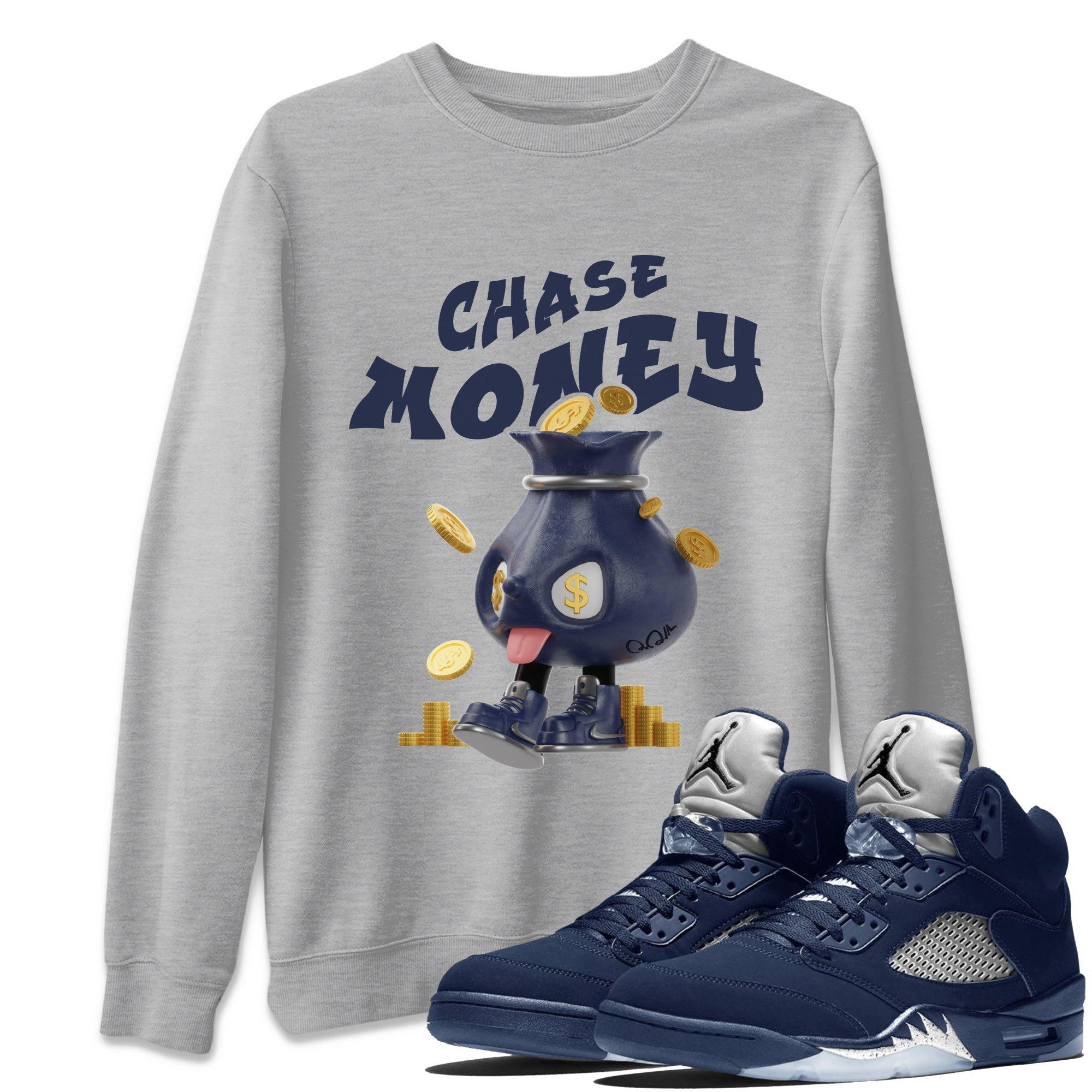 Air Jordan 5 Georgetown shirt to match jordans Chase Money Streetwear Sneaker Shirt AJ5 Georgetown Drip Gear Zone Sneaker Matching Clothing Unisex Heather Grey 1 T-Shirt
