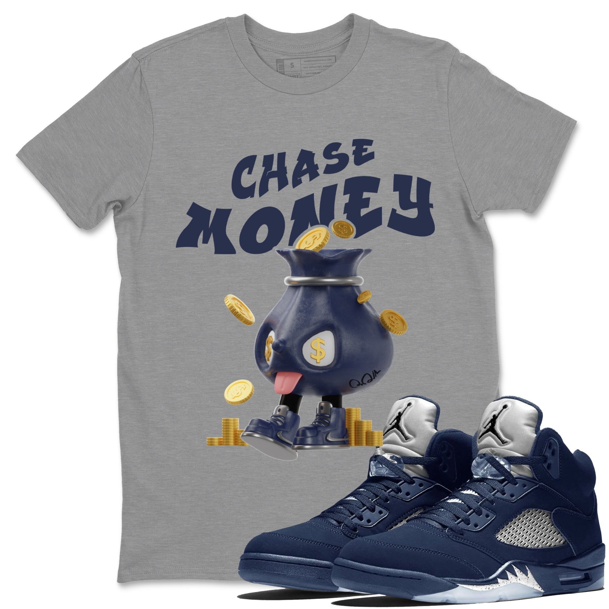 Air Jordan 5 Georgetown shirt to match jordans Chase Money Streetwear Sneaker Shirt AJ5 Georgetown Drip Gear Zone Sneaker Matching Clothing Unisex Heather Grey 1 T-Shirt
