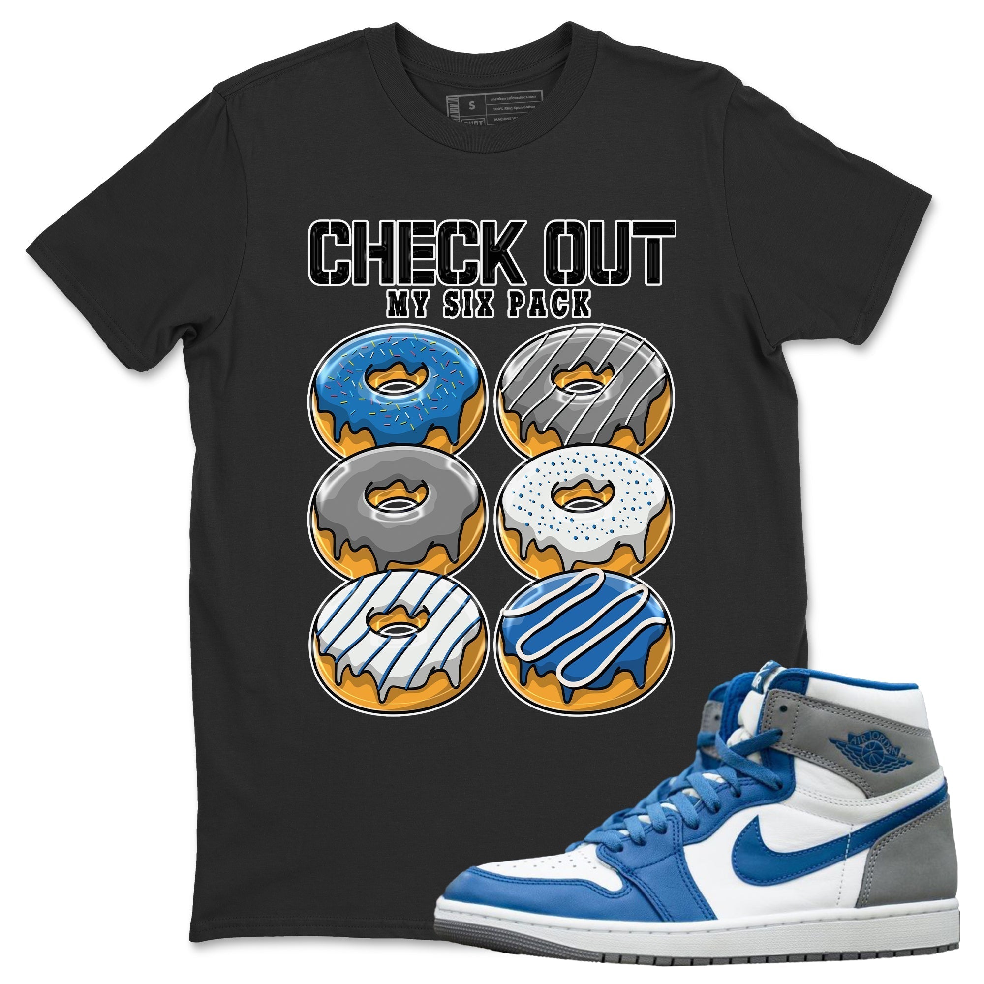 Jordan 1 True Blue Shirt To Match Jordans Check Out My Six Pack Sneaker Tees Jordan 1 True Blue Drip Gear Zone Sneaker Matching Clothing Unisex Shirts