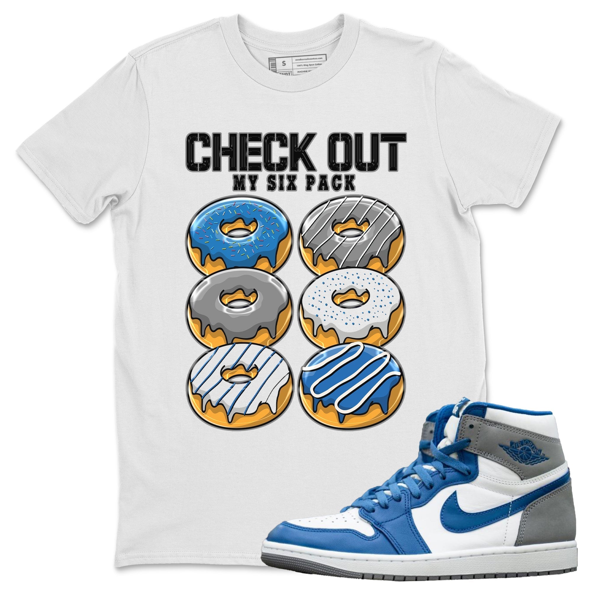 Jordan 1 True Blue Shirt To Match Jordans Check Out My Six Pack Sneaker Tees Jordan 1 True Blue Drip Gear Zone Sneaker Matching Clothing Unisex Shirts