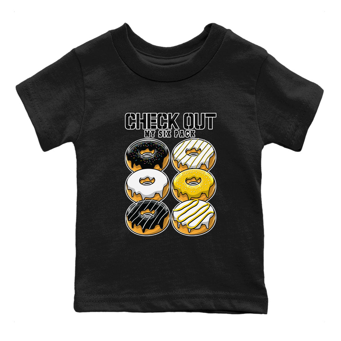 1s Yellow Ochre shirt to match jordans Check Out My Six Pack sneaker tees Air Jordan 1 High OG Yellow Ochre Drip Gear Zone baby toddler Black 2 cotton Shirt