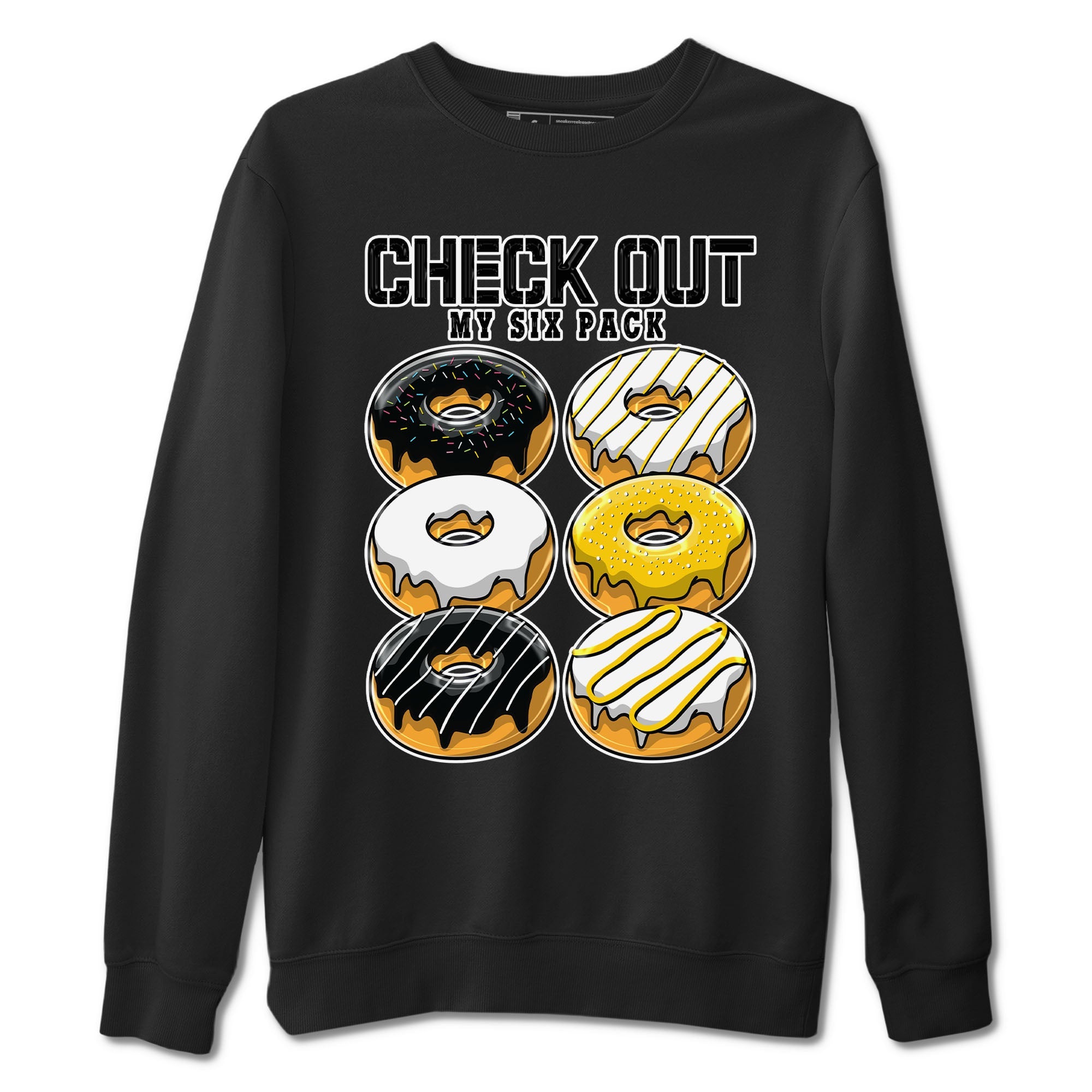 1s Yellow Ochre shirt to match jordans Check Out My Six Pack sneaker tees Air Jordan 1 High OG Yellow Ochre Drip Gear Zone unisex cotton Black 2 crew neck shirt