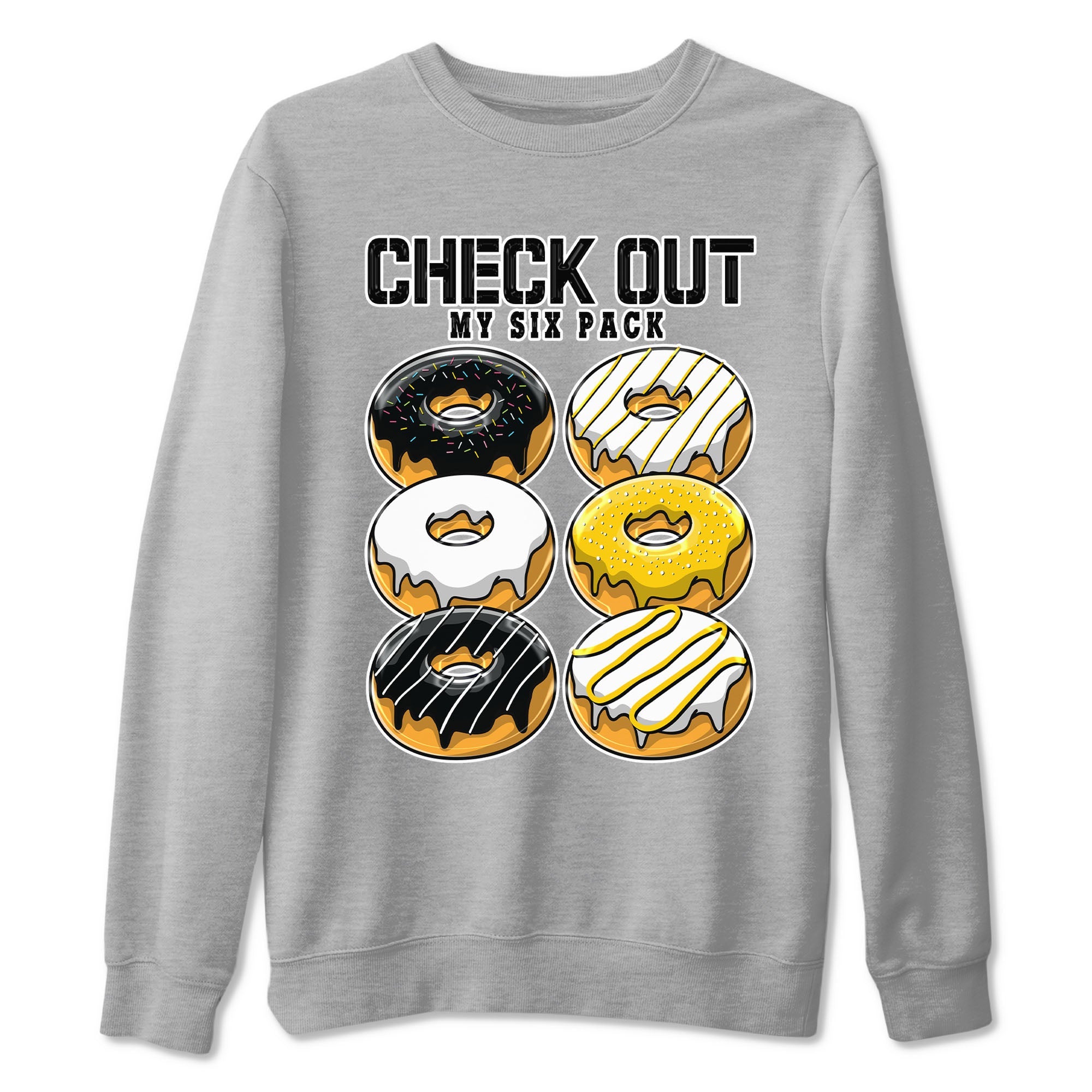 1s Yellow Ochre shirt to match jordans Check Out My Six Pack sneaker tees Air Jordan 1 High OG Yellow Ochre Drip Gear Zone unisex cotton Heather Grey 2 crew neck shirt