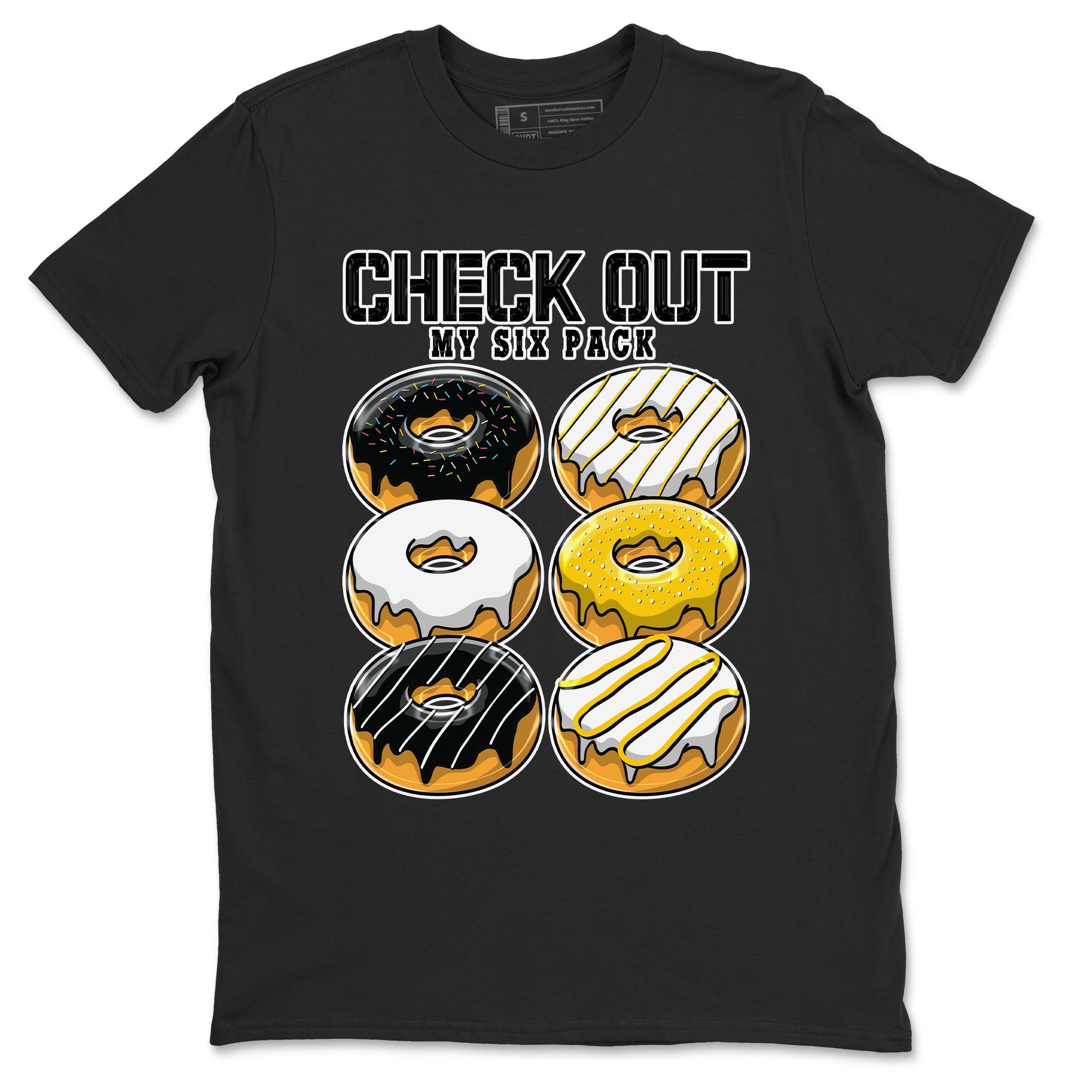 1s Yellow Ochre shirt to match jordans Check Out My Six Pack sneaker tees Air Jordan 1 High OG Yellow Ochre Drip Gear Zone unisex cotton Black 2 crew neck shirt