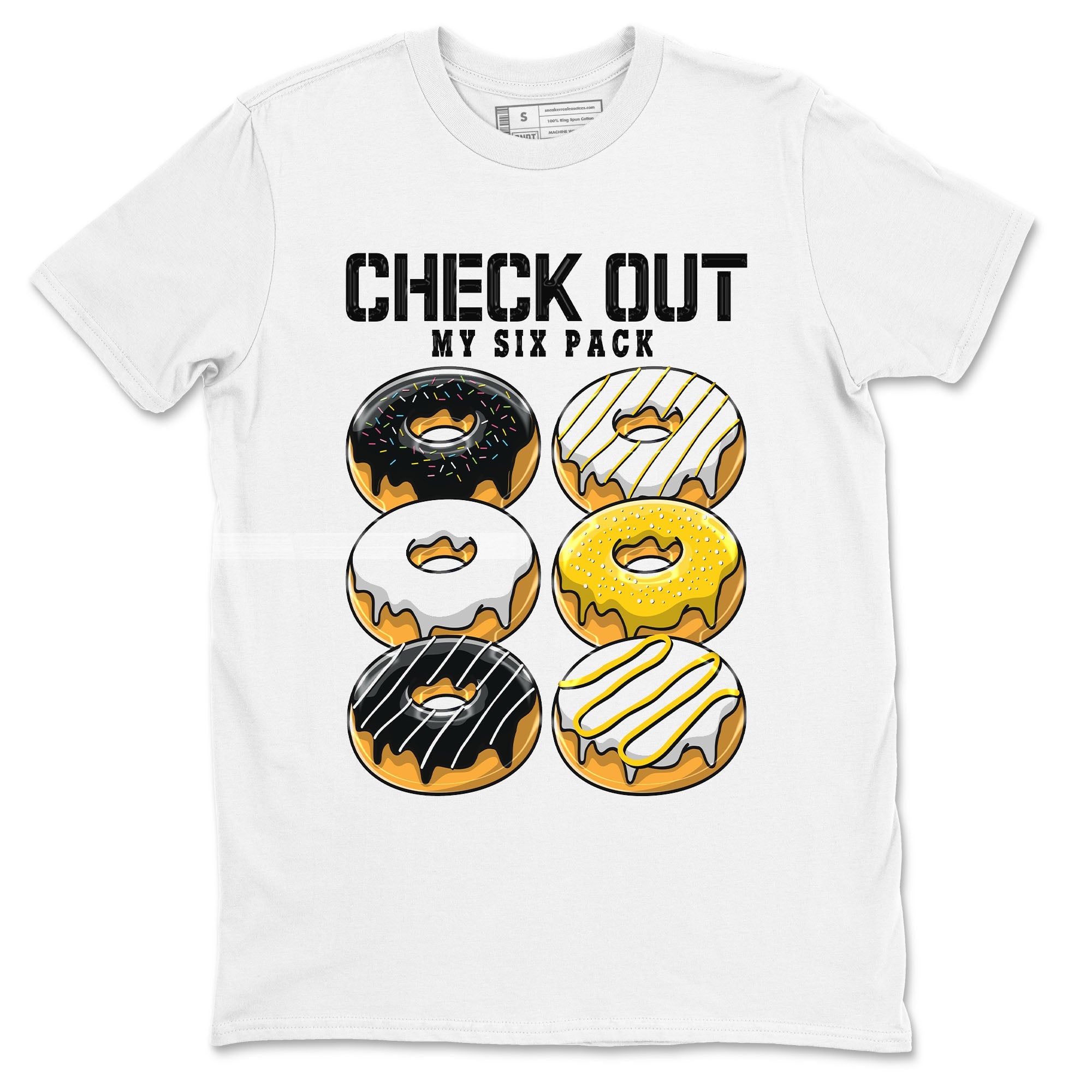 1s Yellow Ochre shirt to match jordans Check Out My Six Pack sneaker tees Air Jordan 1 High OG Yellow Ochre Drip Gear Zone unisex cotton White 2 crew neck shirt